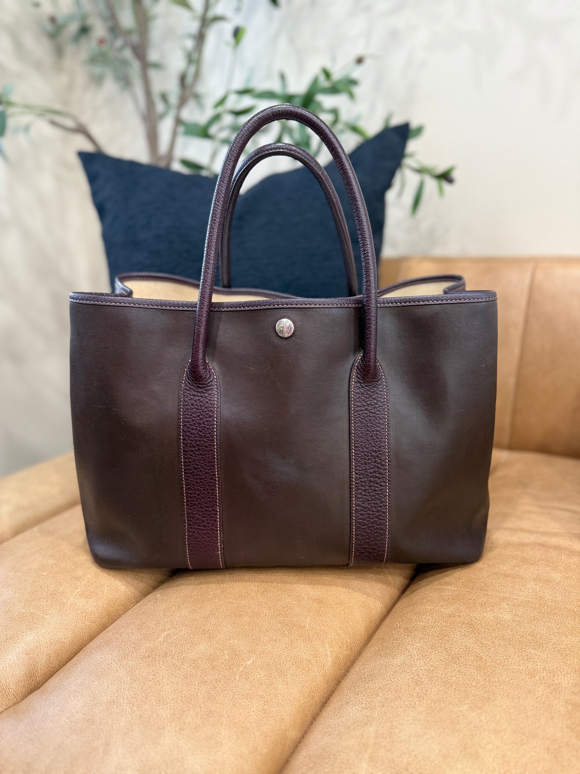 Hermes Brown Leather Garden Party PM Tote