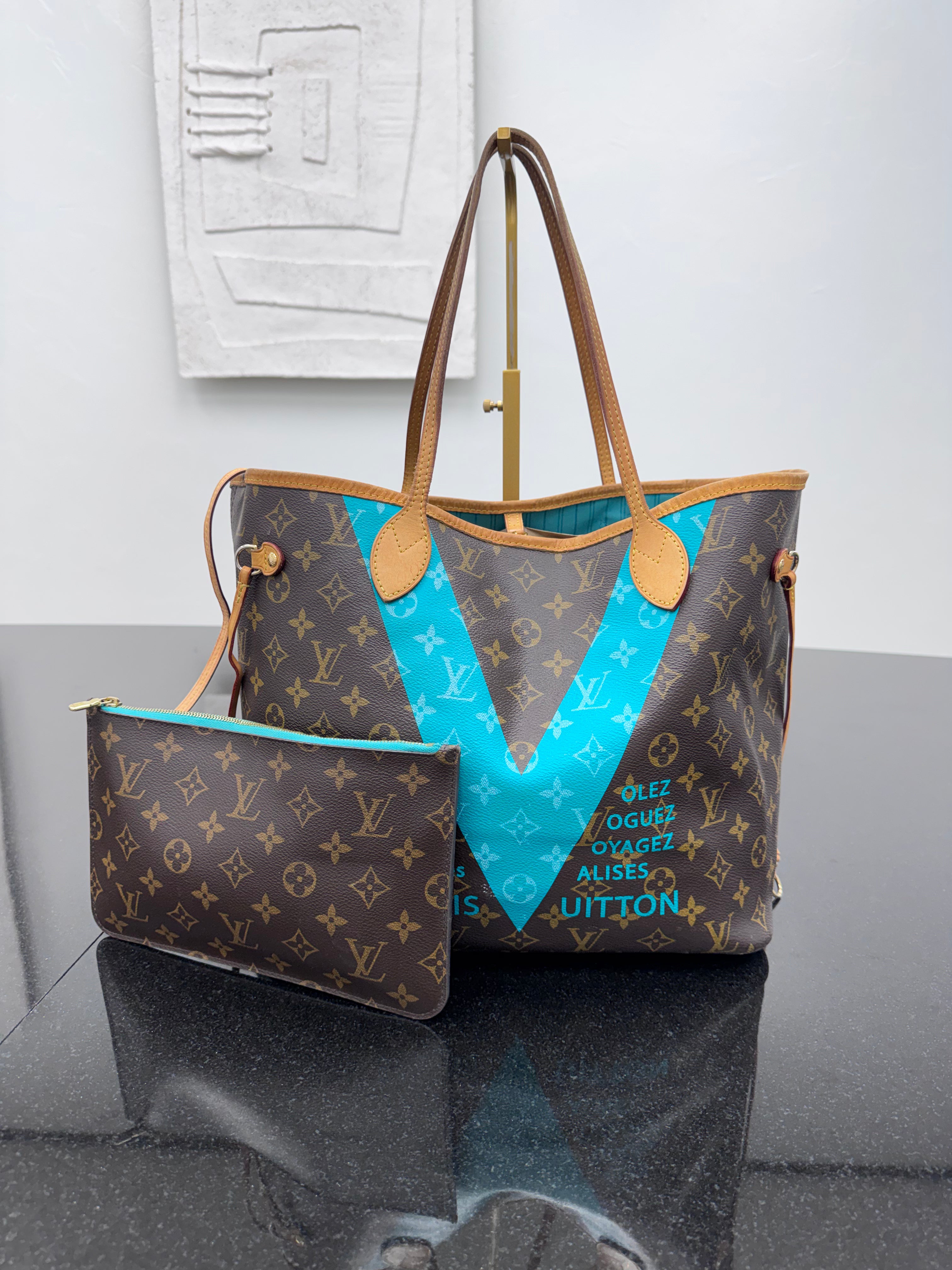 Louis Vuitton Monogram Turquoise V Neverfull MM