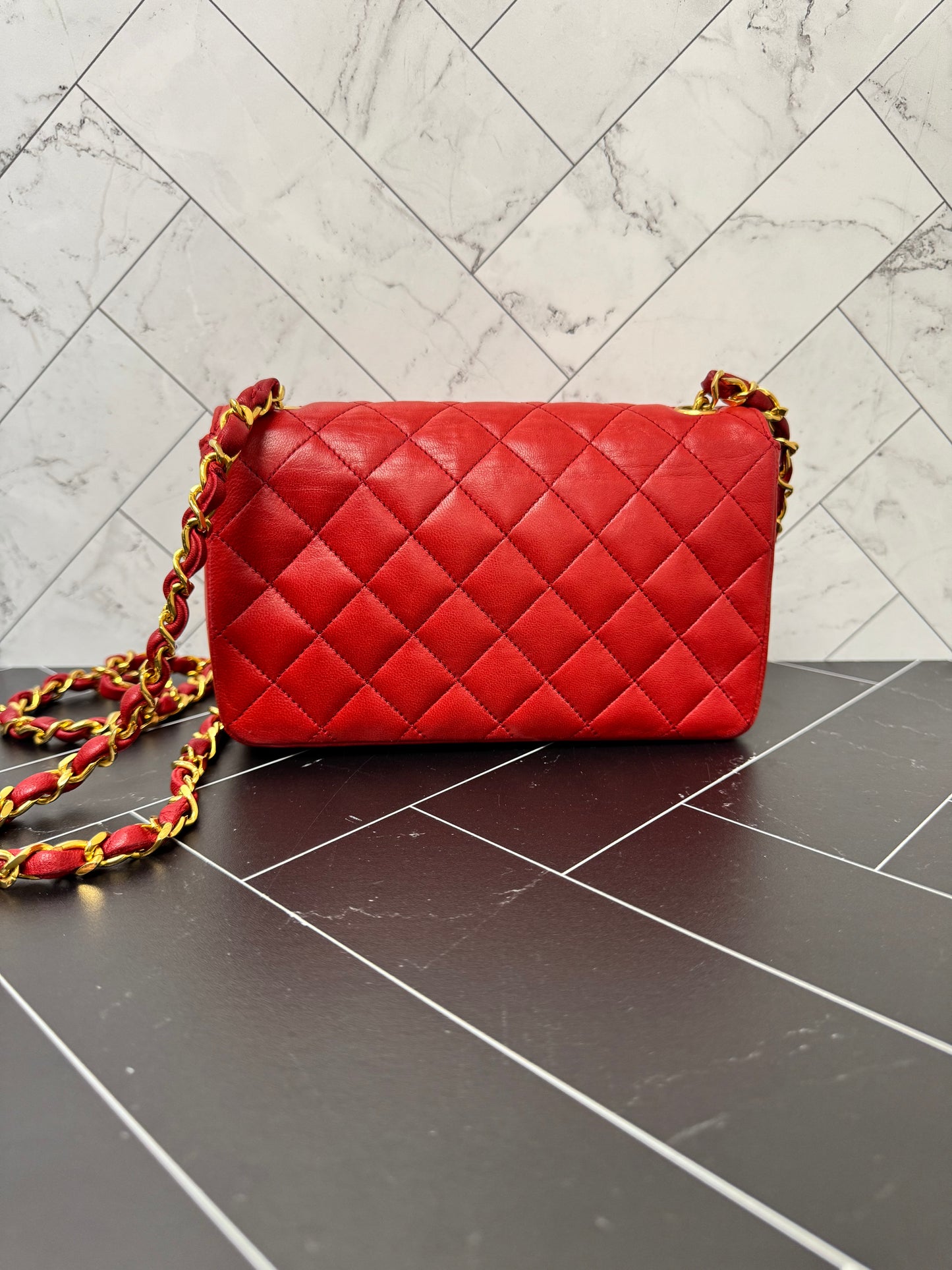 Chanel 24k Gold Plated Vintage Red Single Flap Crossbody Bag