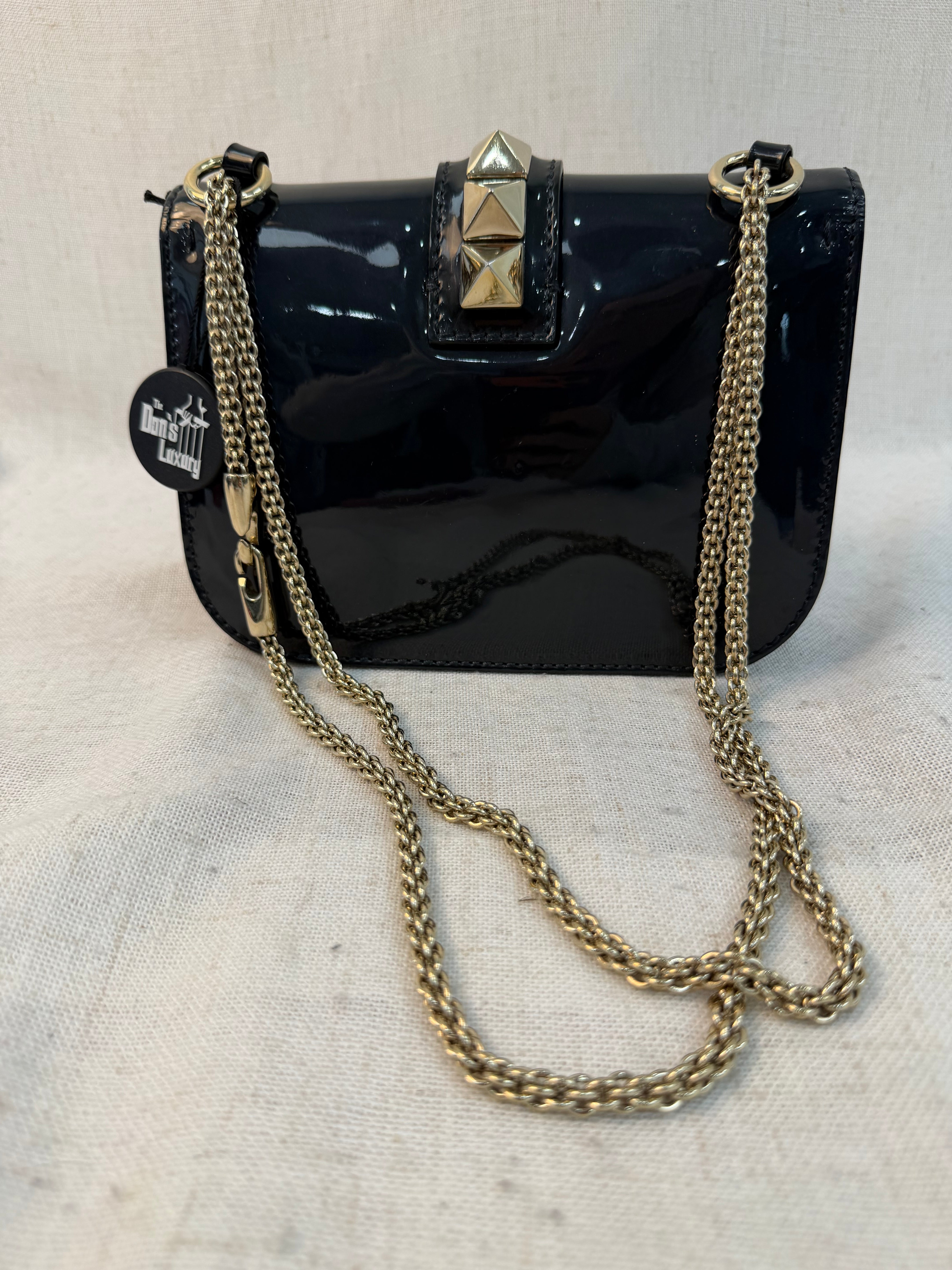 Valentino Navy Patent Leather Glam Lock Rockstud Crossbody