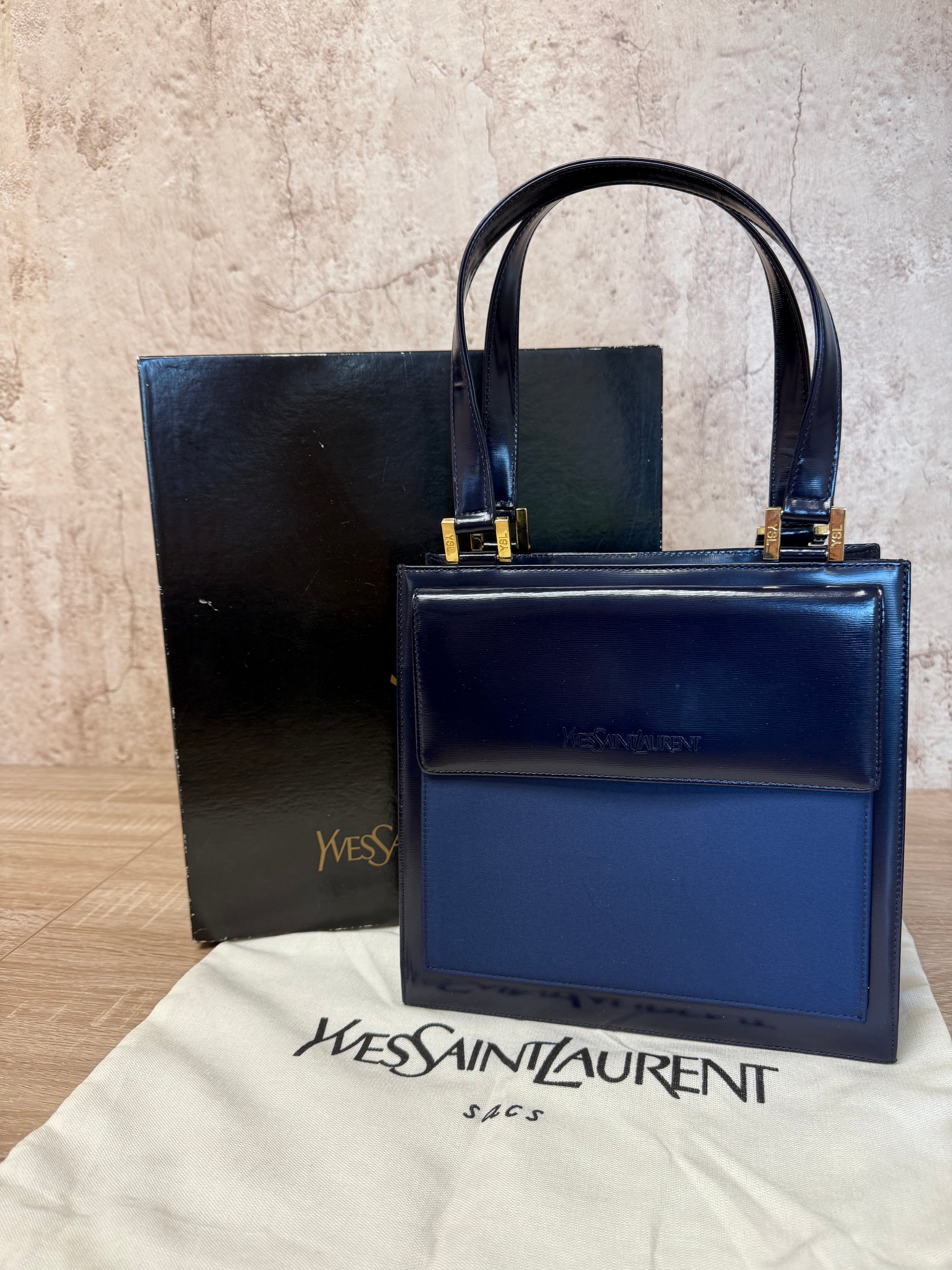 Saint Laurent YSL Vintage Navy Blue Leather Shoulder Bag