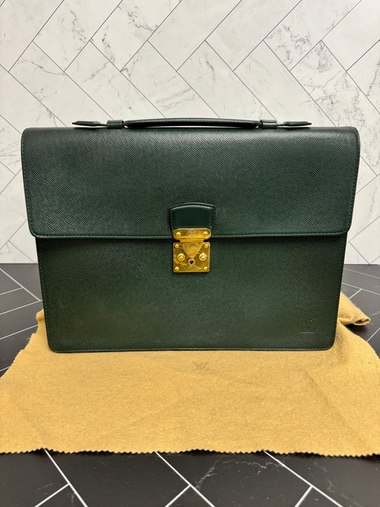 Louis Vuitton Green Taiga Leather Briefcase