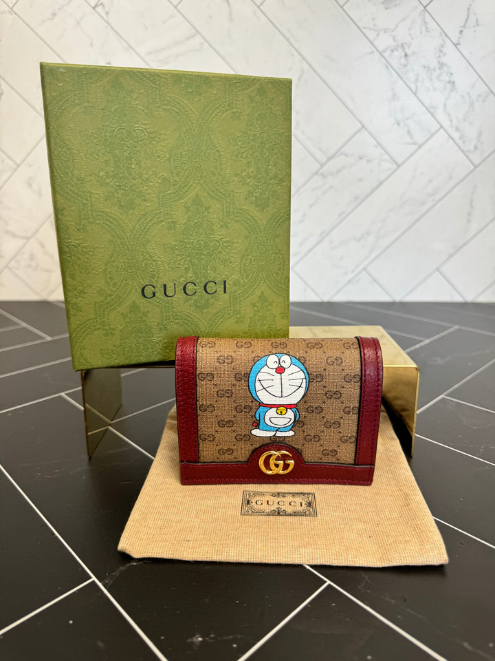 BRAND NEW Gucci Coated Canvas & Red Doraemon Marmont Card Case