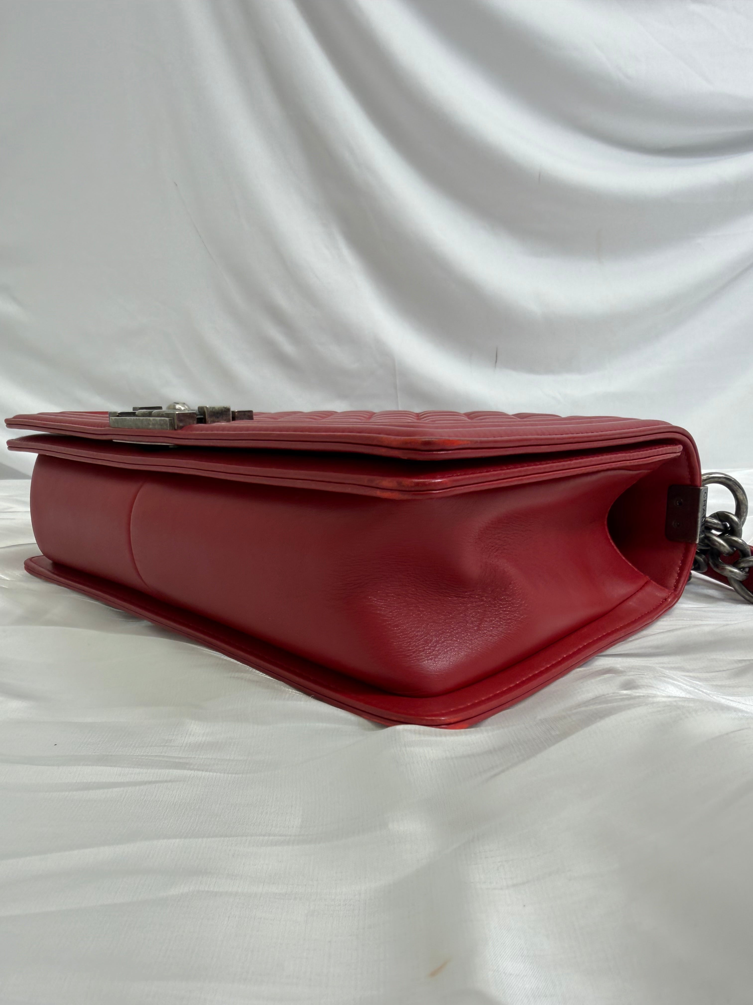 Chanel Red Quilted Calfskin Medium Boy Bag