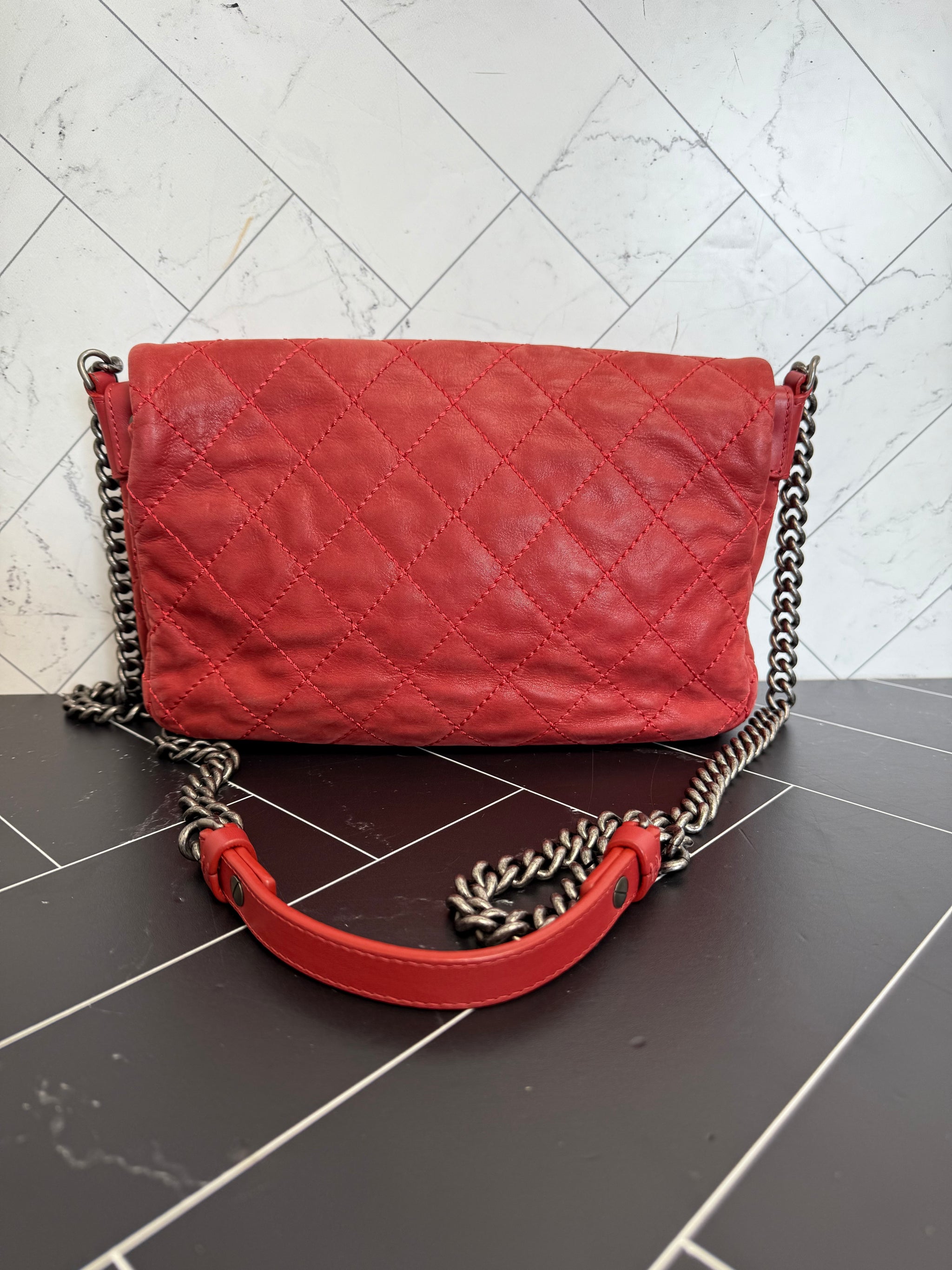 Chanel Red Iridescent Calfskin Large Coco Daily Flap