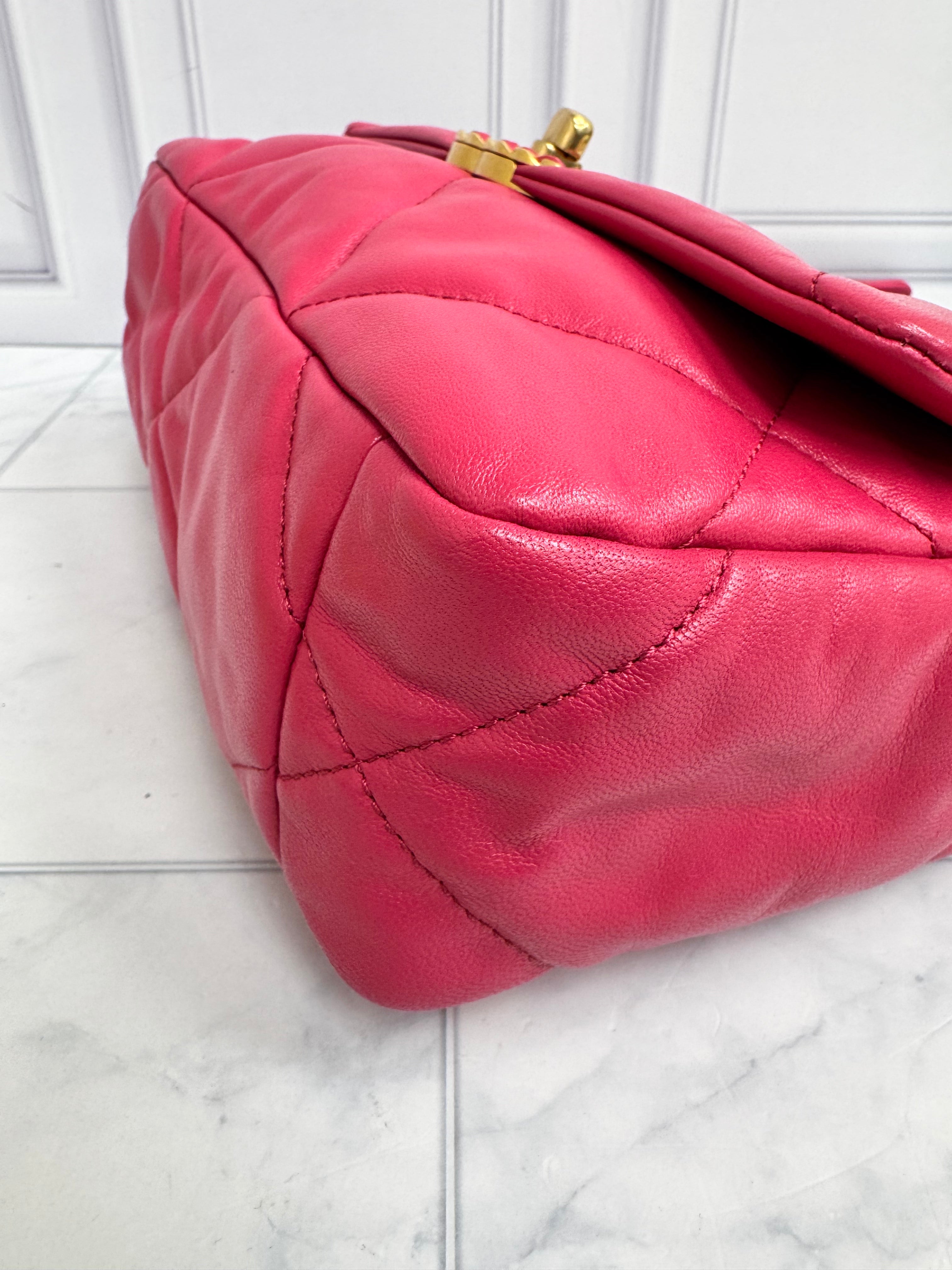 Chanel Pink Quilted Leather Chanel 19 Small Flap Bag