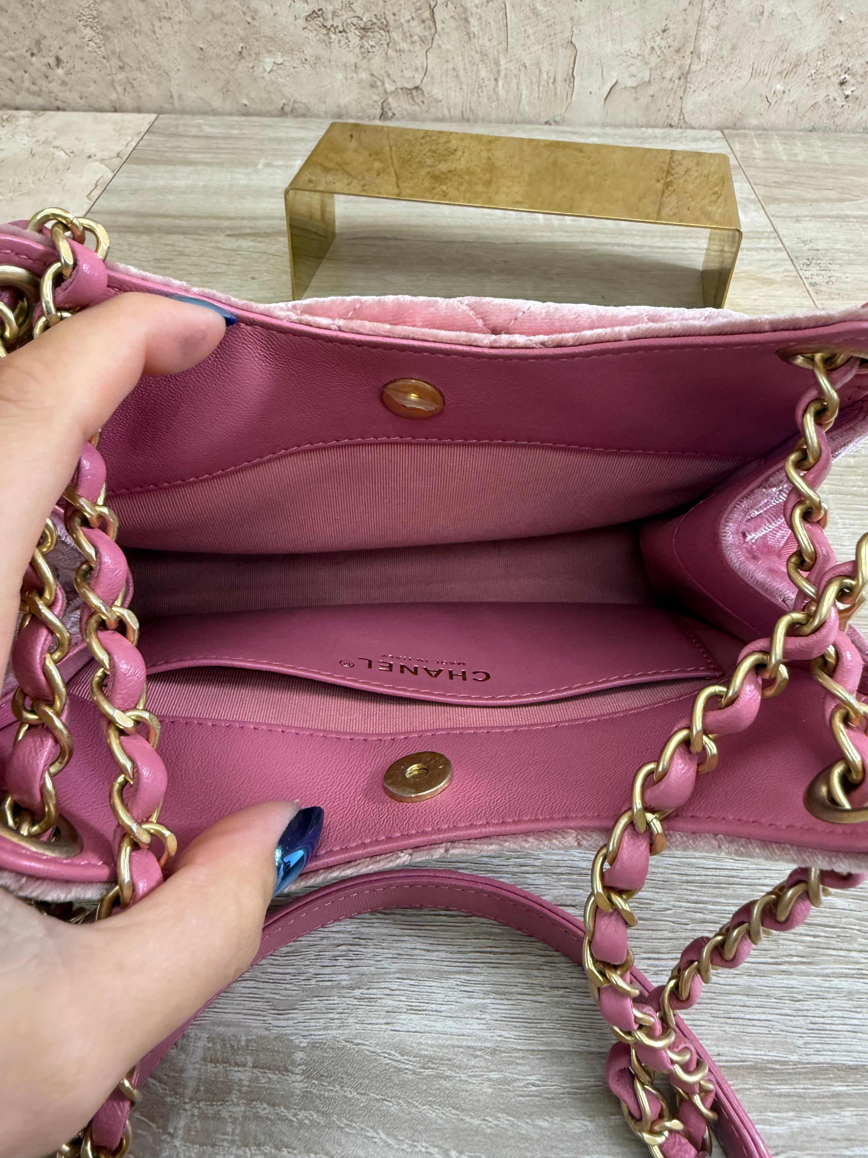 Chanel Pink Velvet Wavy Hobo Bag