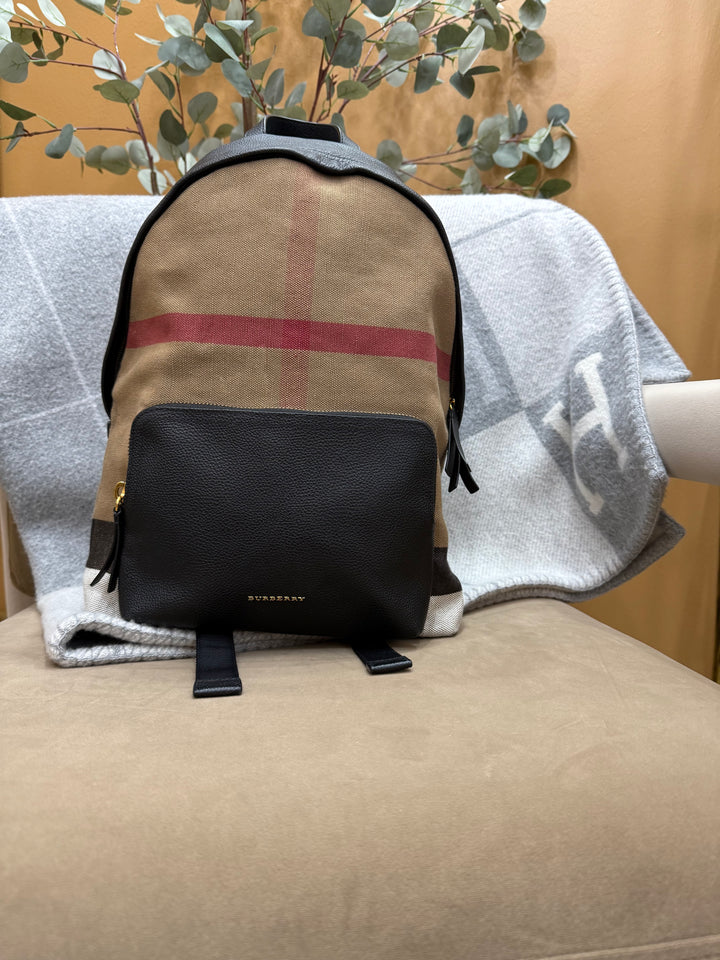 Burberry Abbeydale House Check Canvas and Leather Backpack