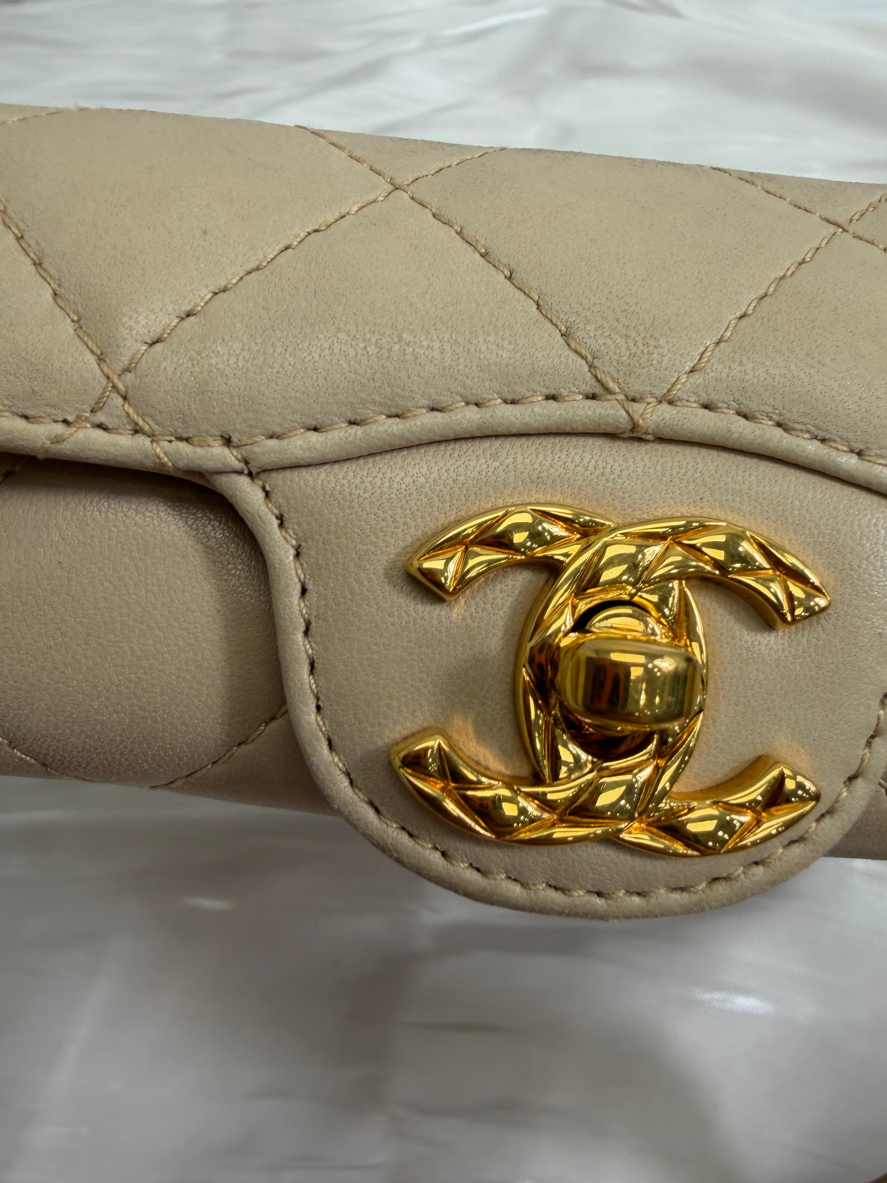 Chanel Beige Quilted Calfskin Top Turn Lock Bag