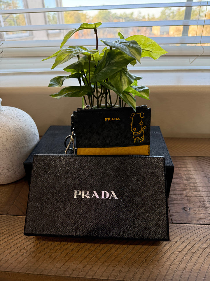 Prada Slate Yellow Pradamaria Saffiano Leather Coin Case