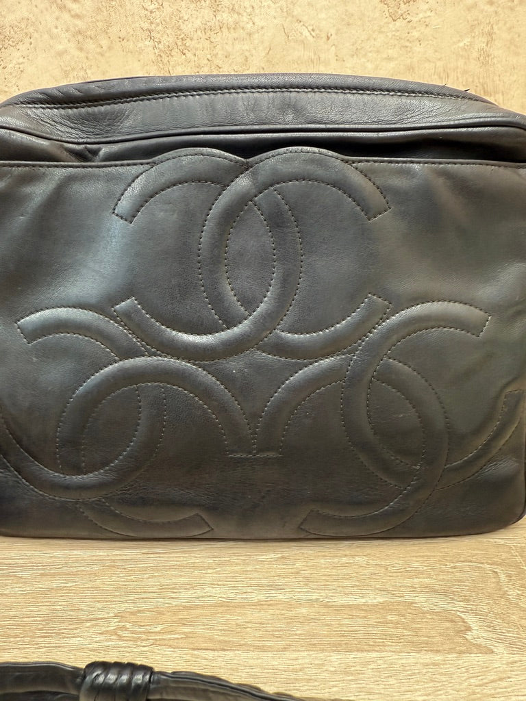 Chanel Black Lambskin Triple CC Tassel Camera Bag