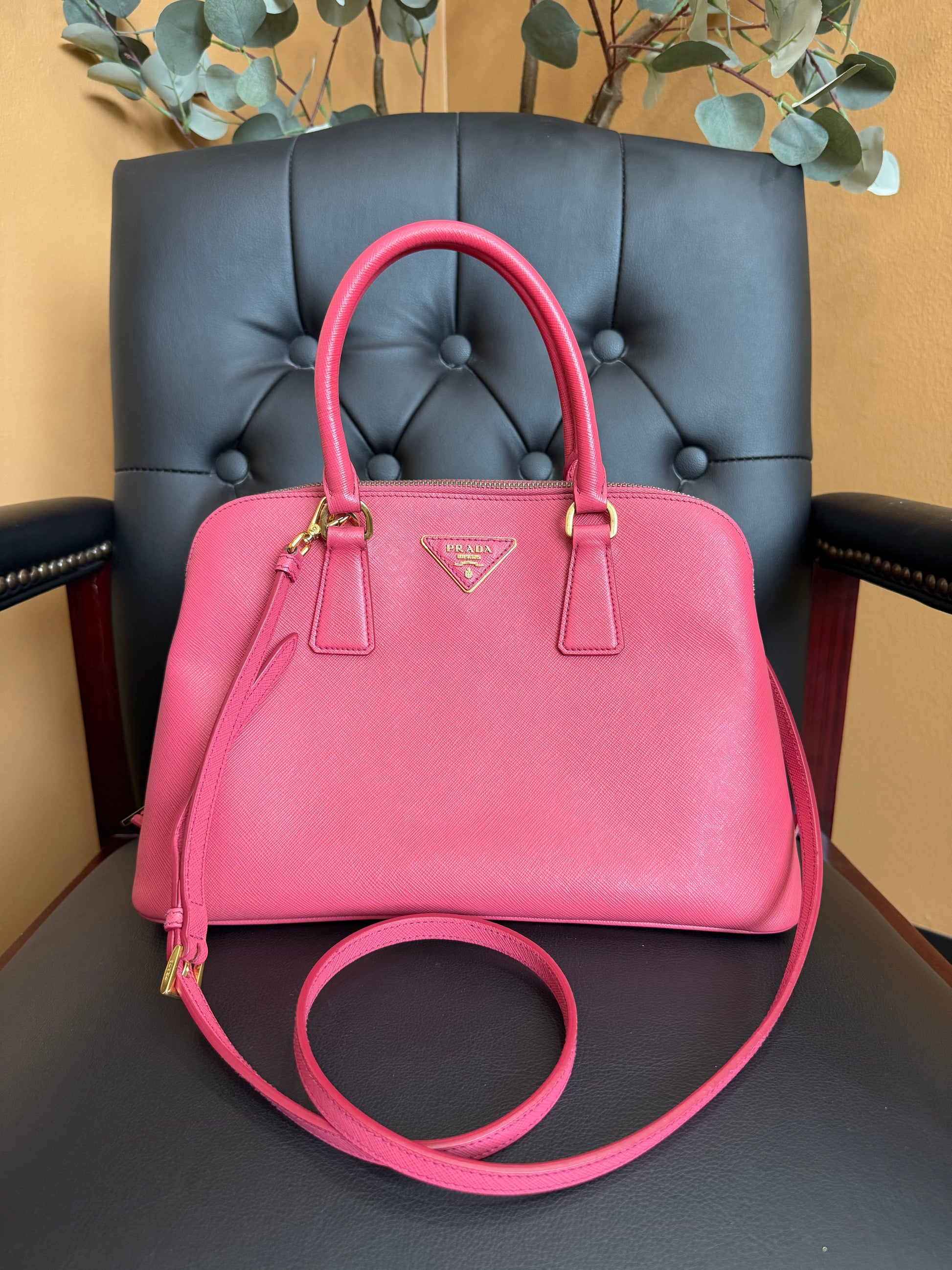 Prada Pink Saffiano Leather Dome 2way Bag