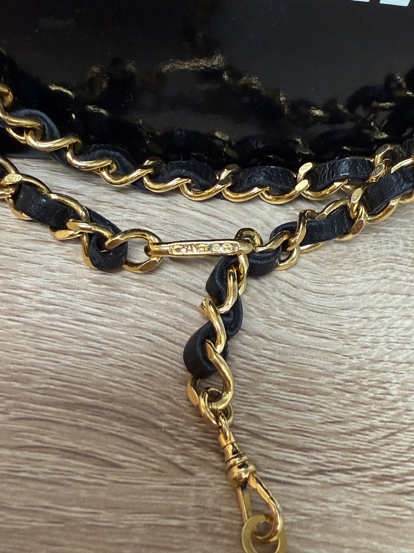 Chanel Vintage Black & Gold Plated Chain Belt