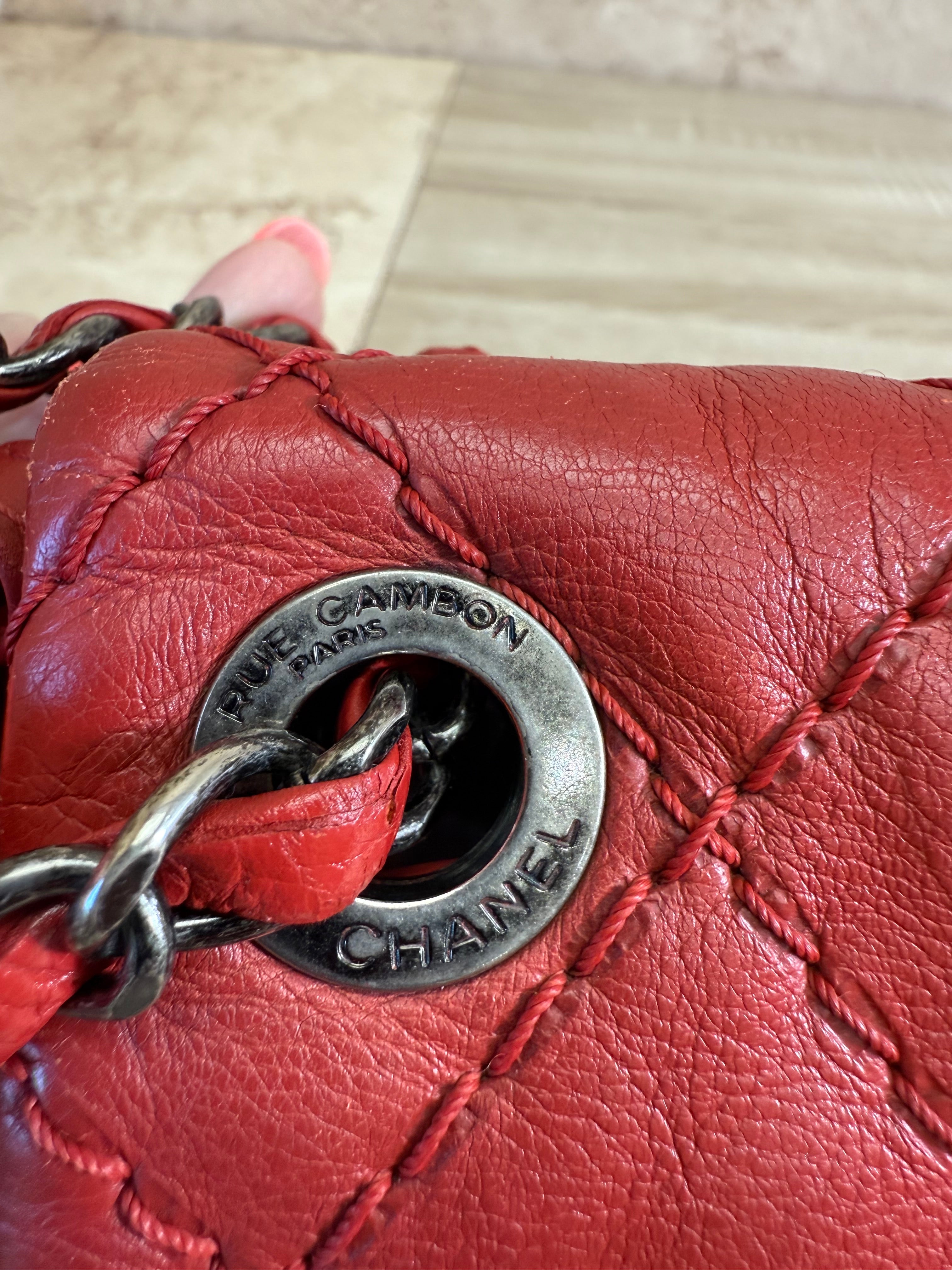 Chanel Red Double Pocket Stitch Chain Crossbody Bag