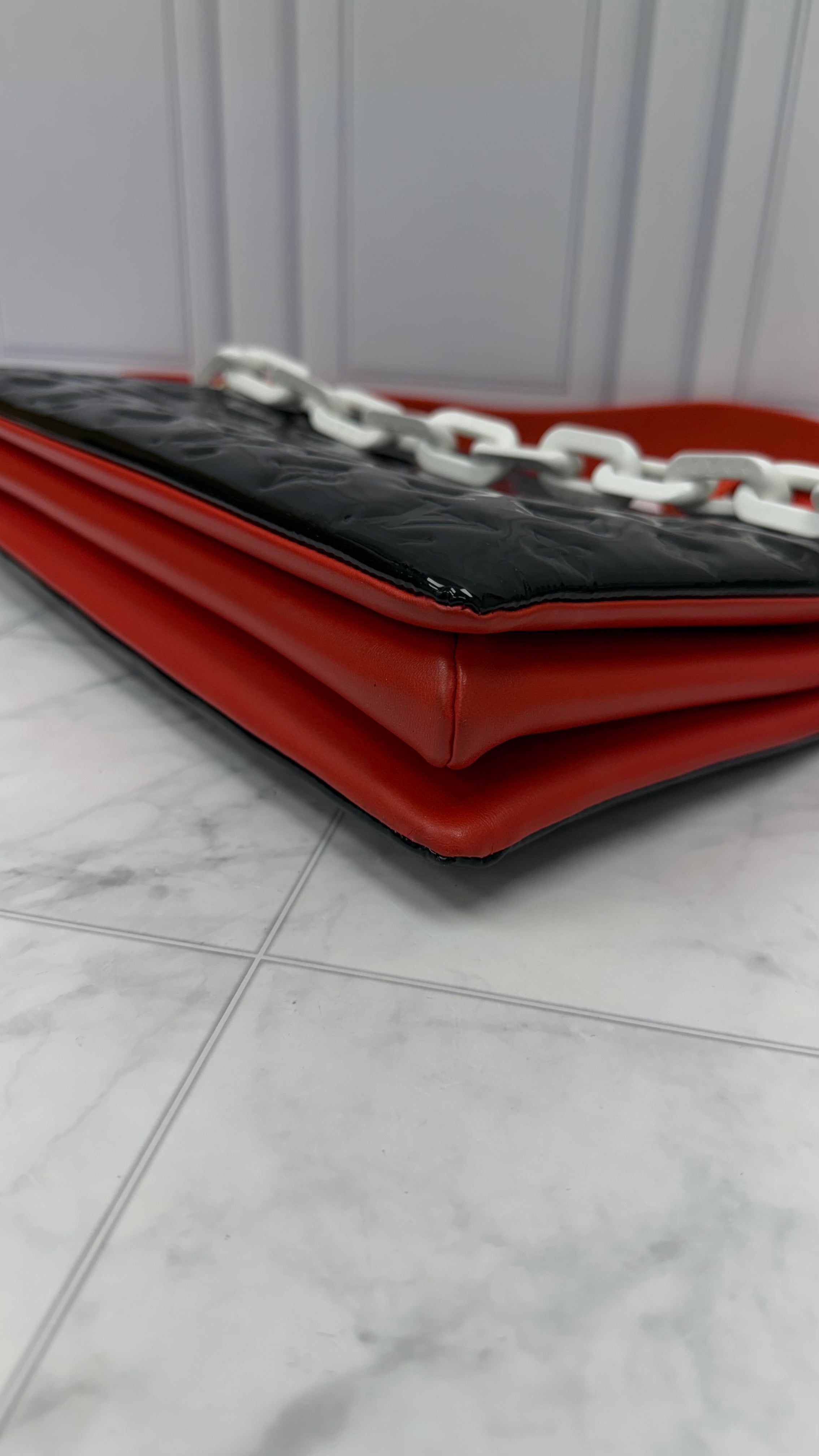 Louis Vuitton Black Patent Leather & Red Lambskin Coussin MM