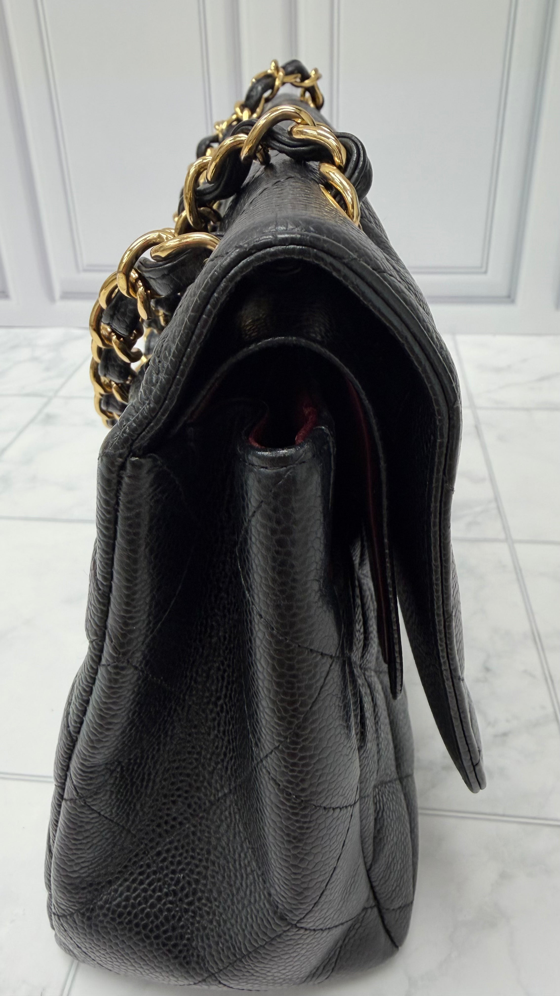 *DONS DROP* Chanel Black Quilted Caviar Jumbo Double Classic Flap Chain Shoulder Bag