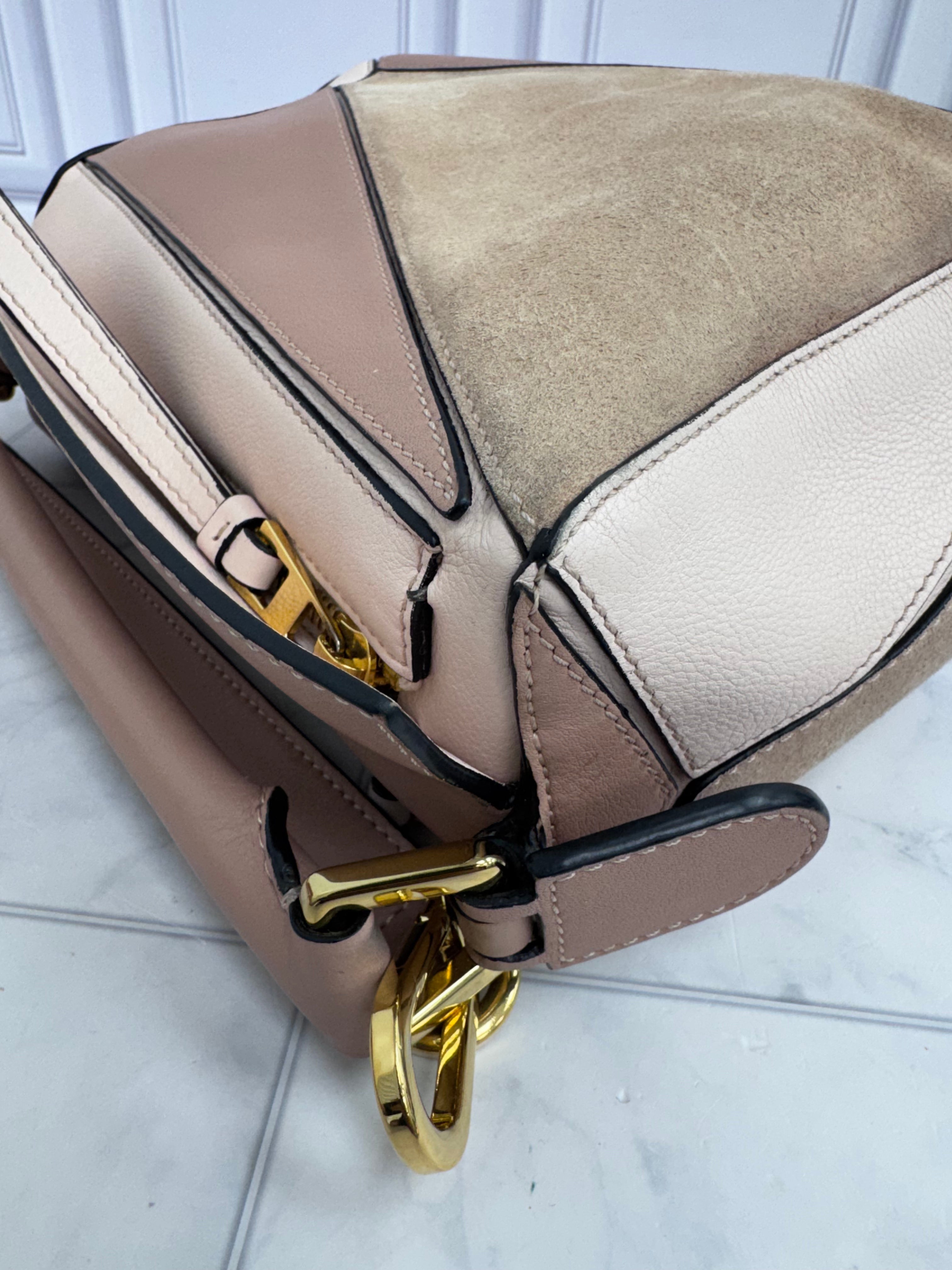 Loewe Dusty Pink & Beige Leather Small Puzzle Bag