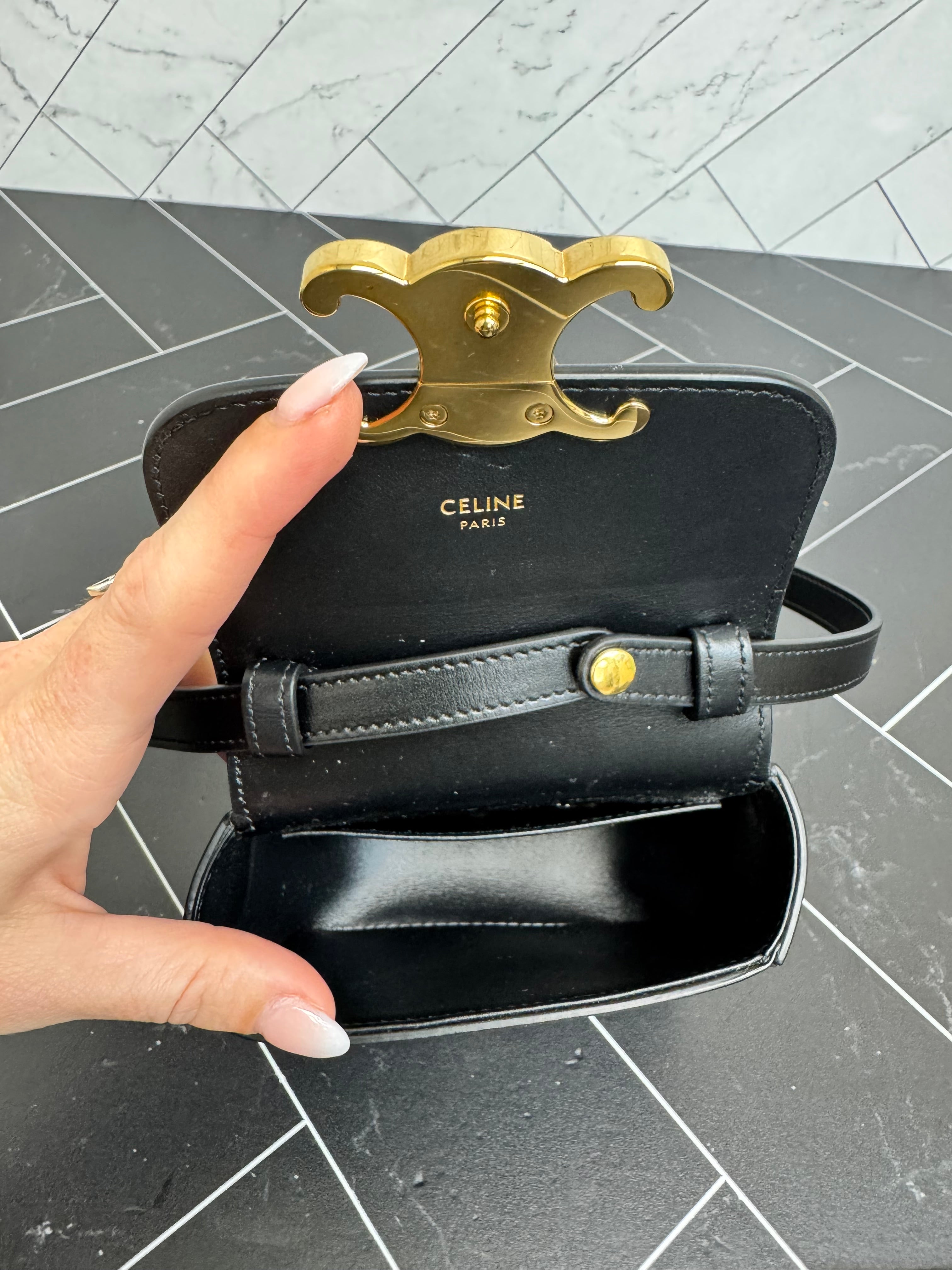 LIKE NEW- Celine Black Leather Triomphe Mini