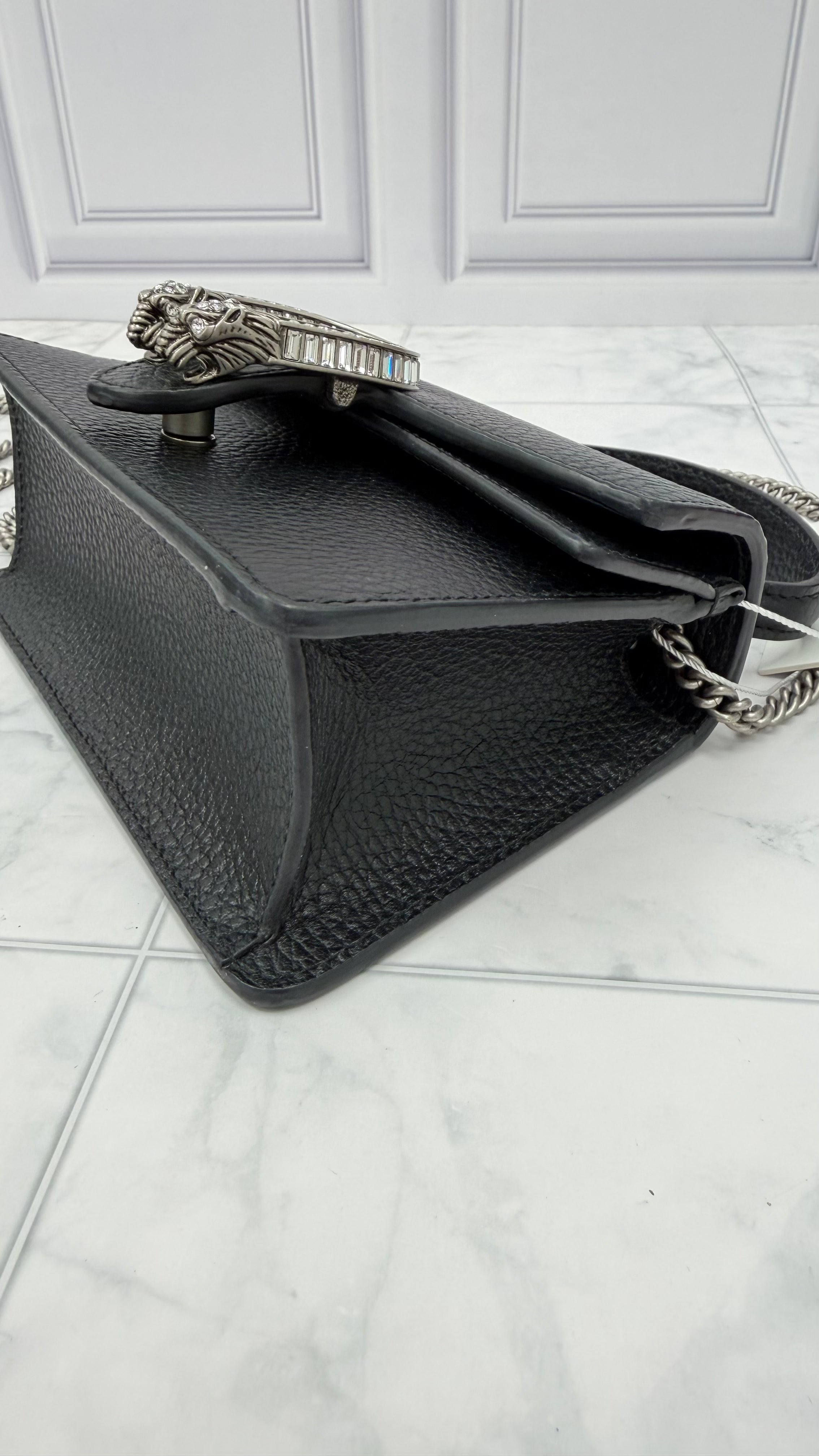 LIKE NEW - Gucci Black Leather Mini Crystal Dionysus Top Handle Bag