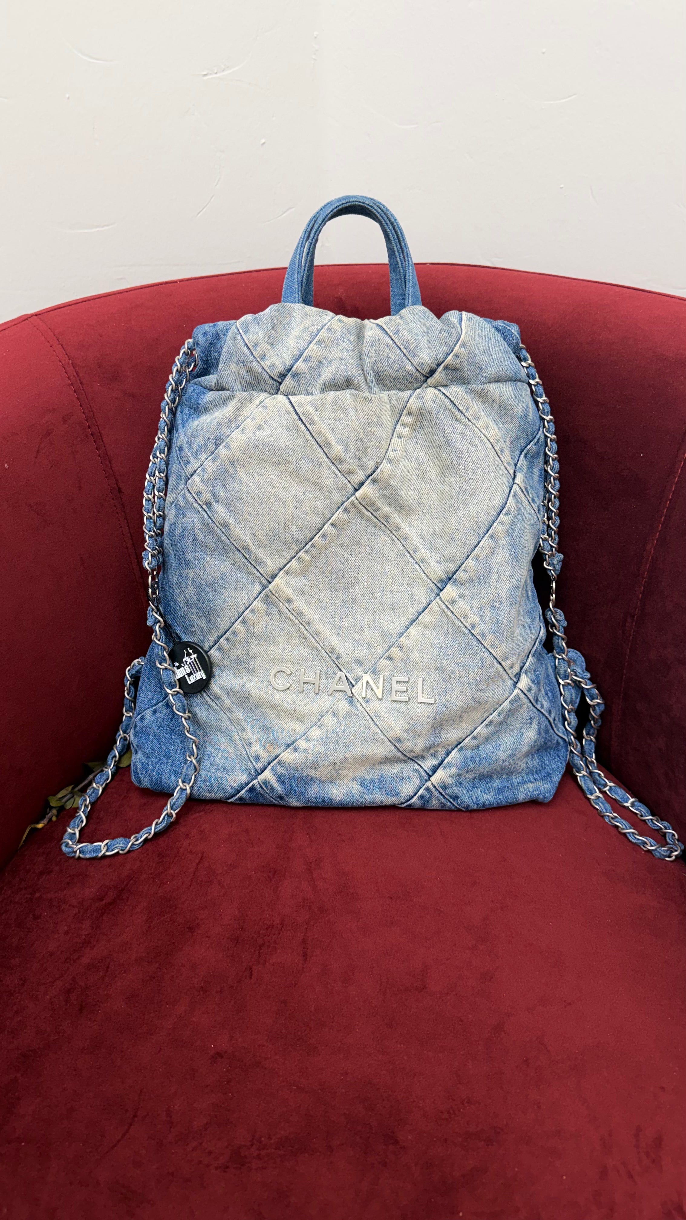 LIKE NEW- Chanel Denim Quilted Chanel 22 Backpack