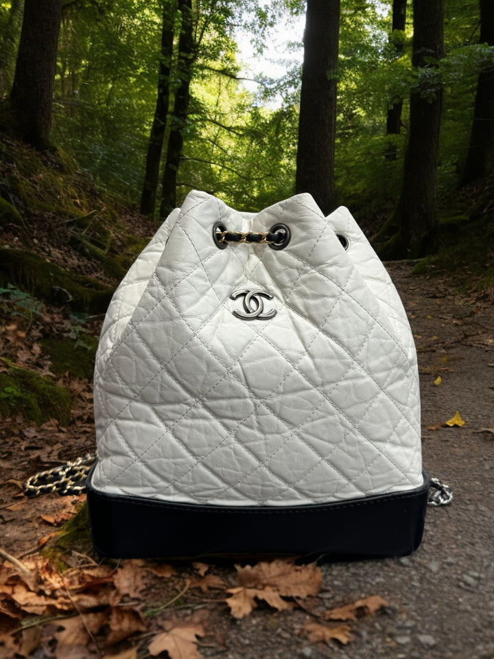 Chanel Gabrielle White Calfskin Leather 2 tone Backpack