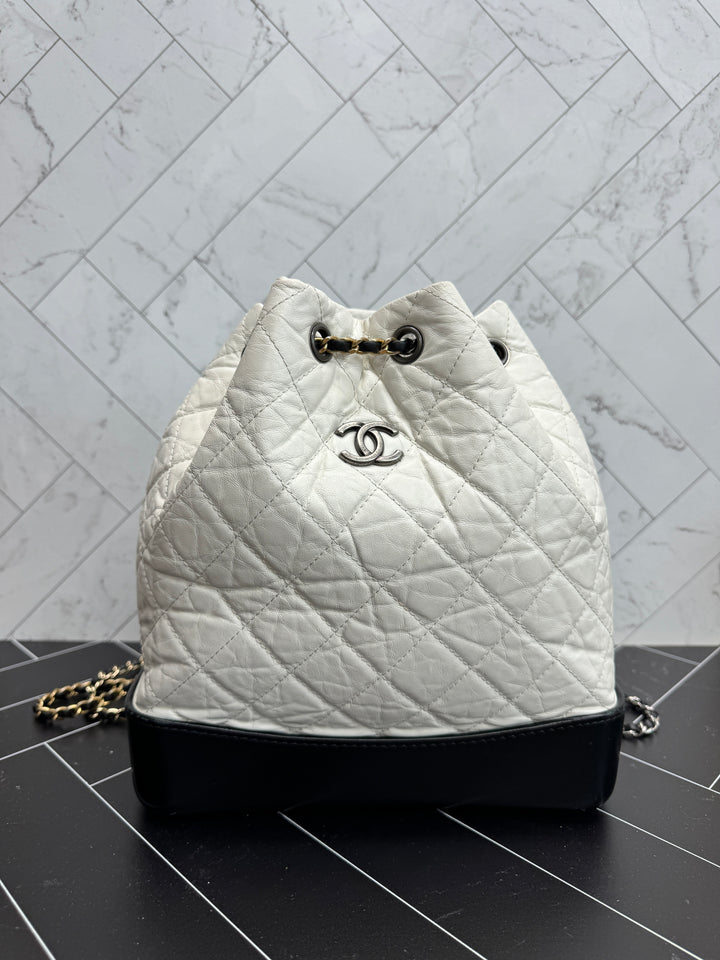 Chanel Gabrielle White Calfskin Leather 2 tone Backpack