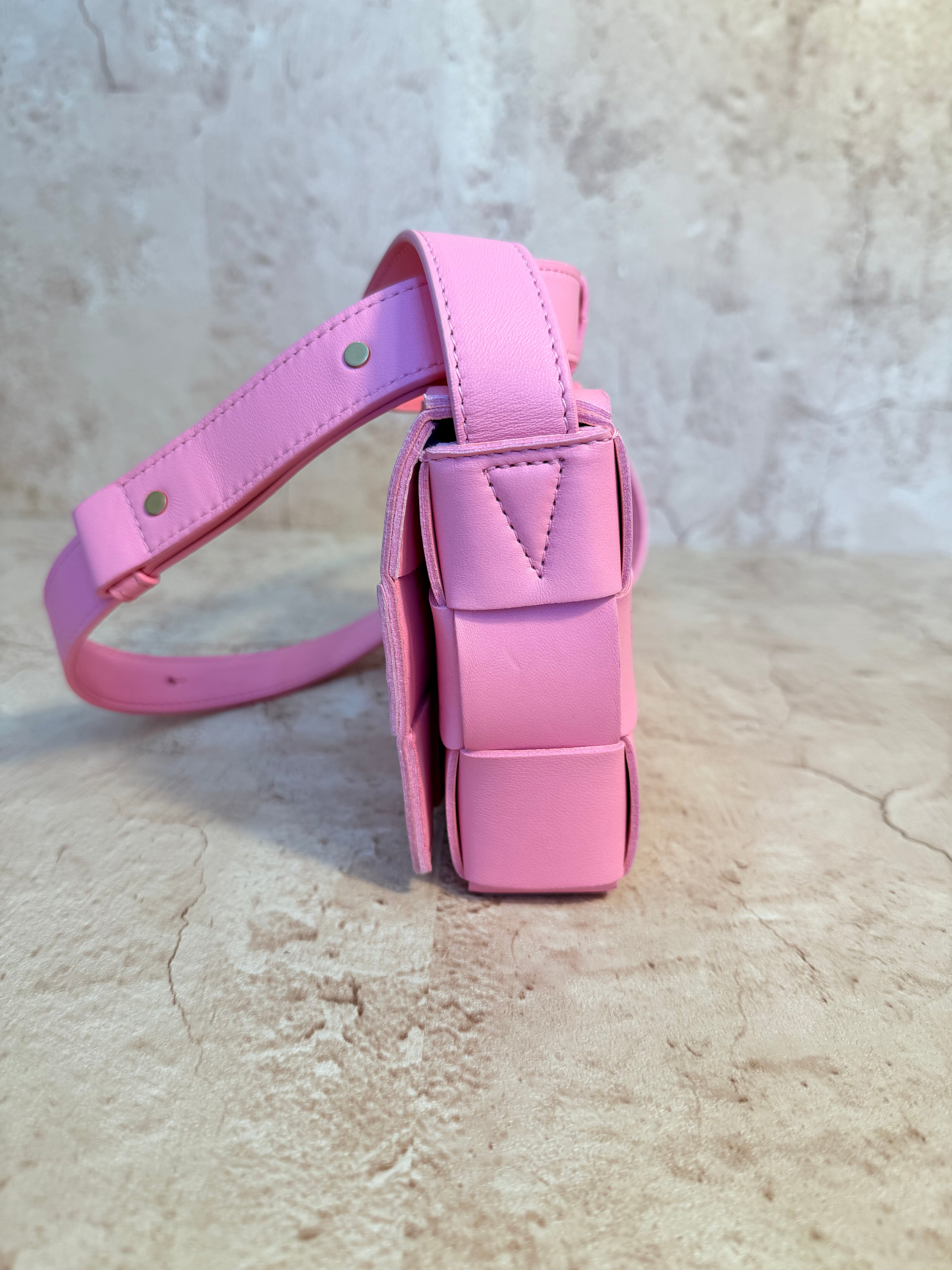 Bottega Veneta Pink Cassette Intrecciato Leather Crossbody Bag