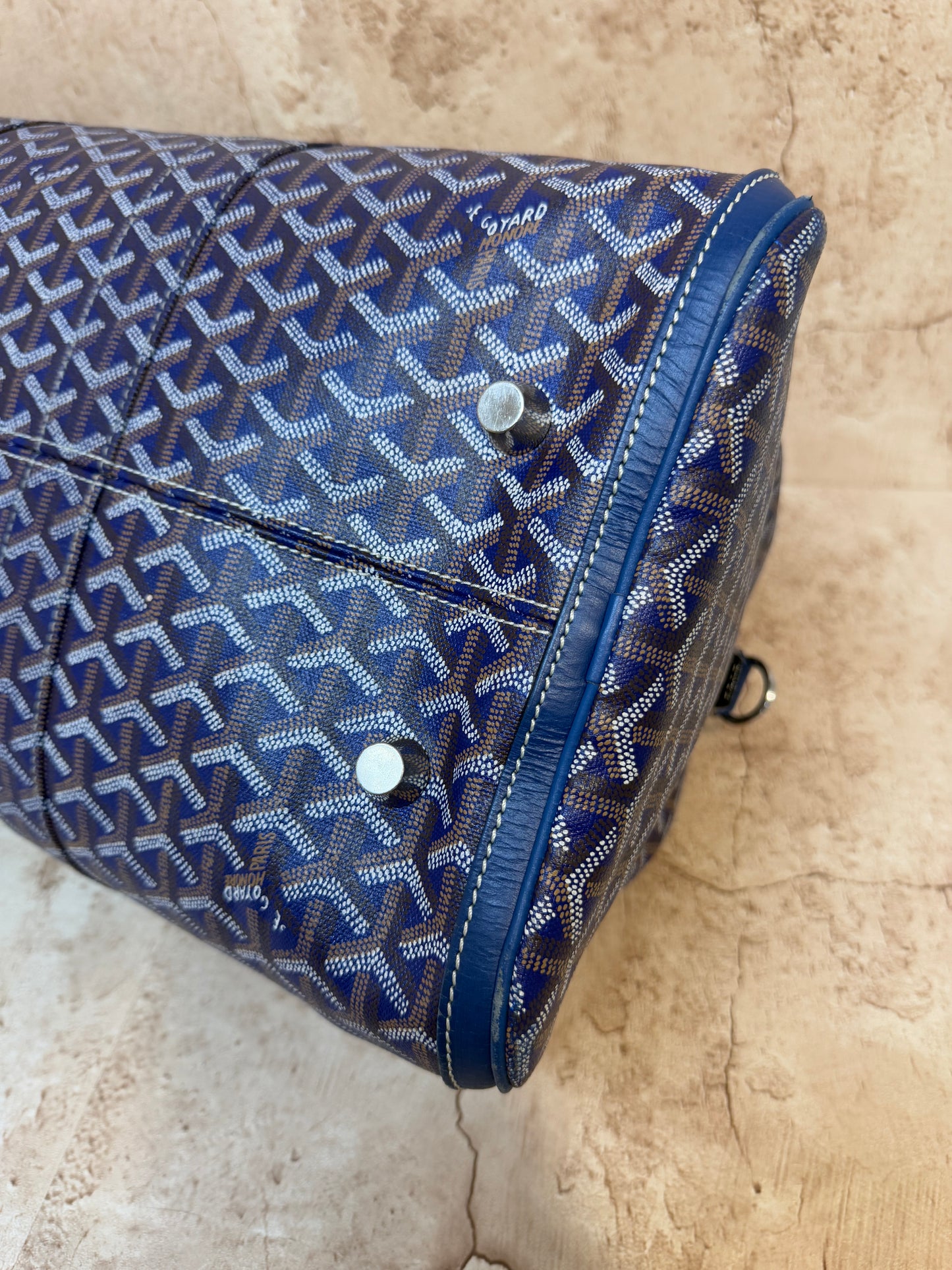 Goyard Navy Goyardine Leather Boston Bag