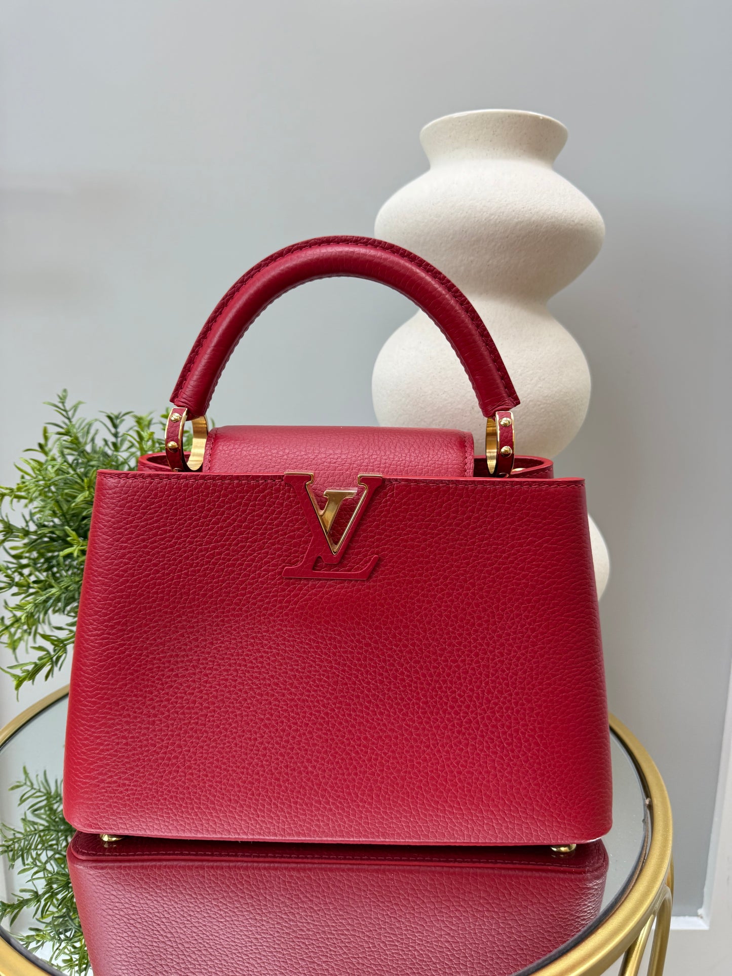 LIKE NEW- Louis Vuitton Red Leather Capucines BB