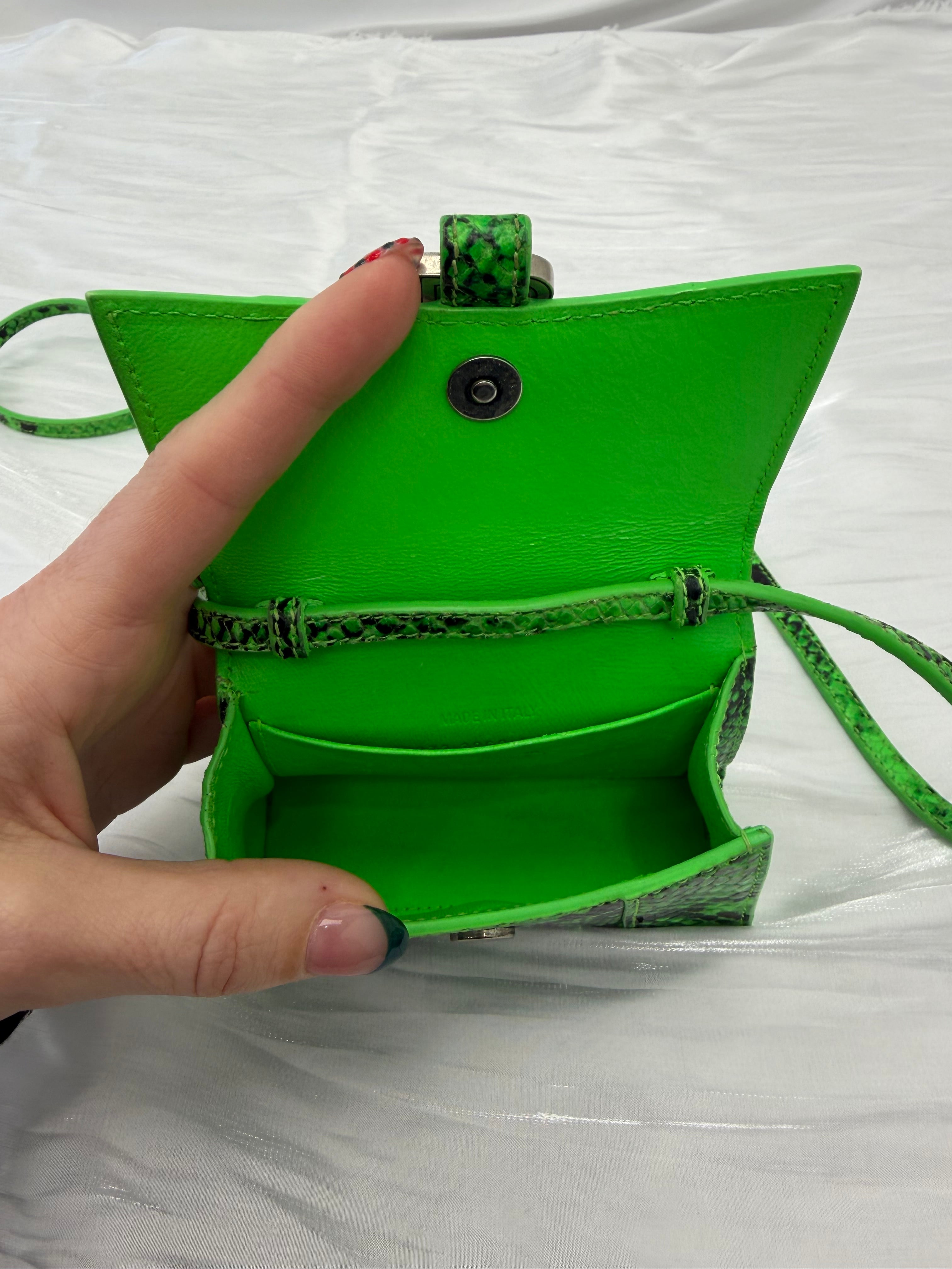 Balenciaga Green Python Embossed Mini Hourglass Bag