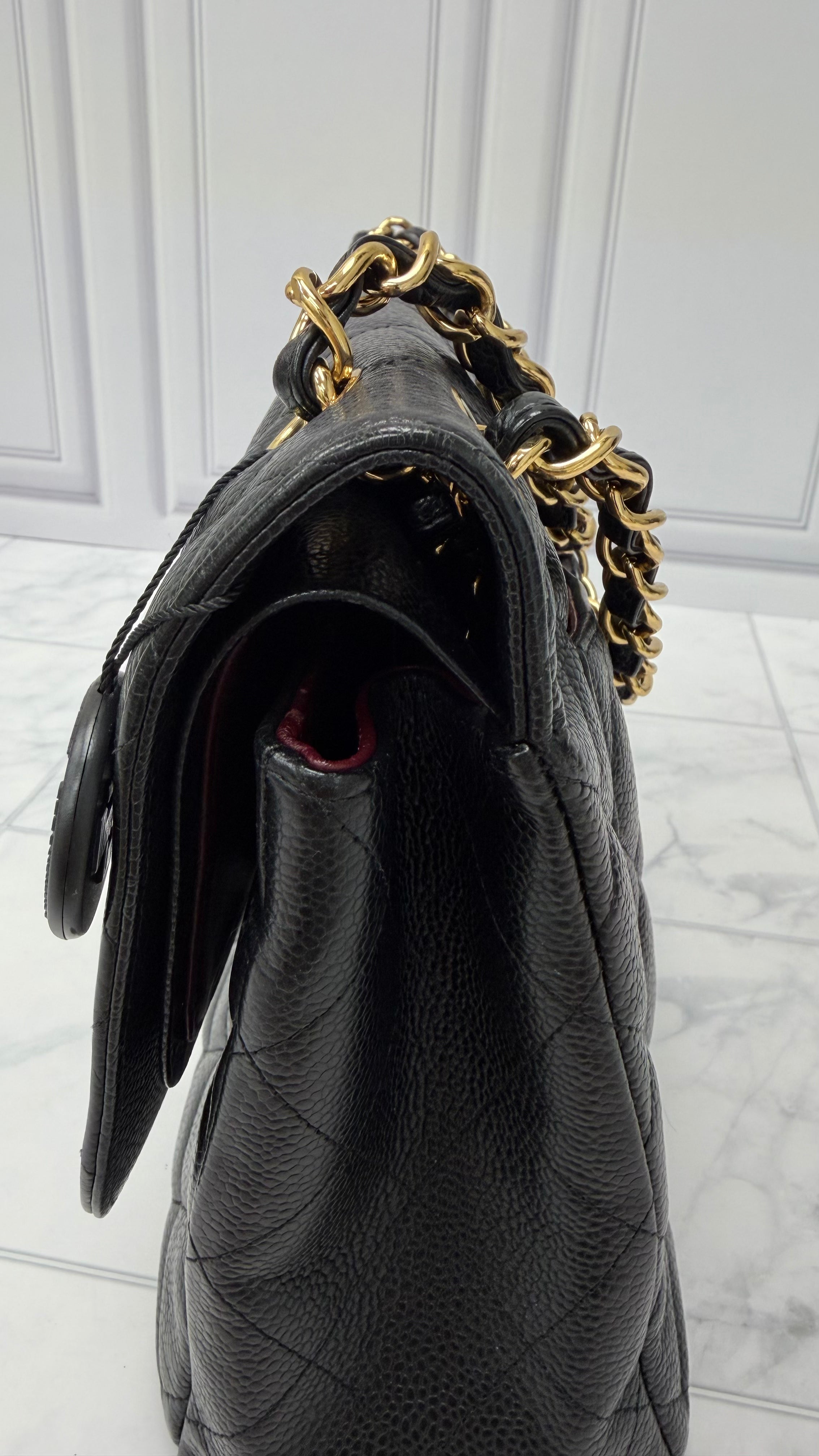 *DONS DROP* Chanel Black Quilted Caviar Jumbo Double Classic Flap Chain Shoulder Bag