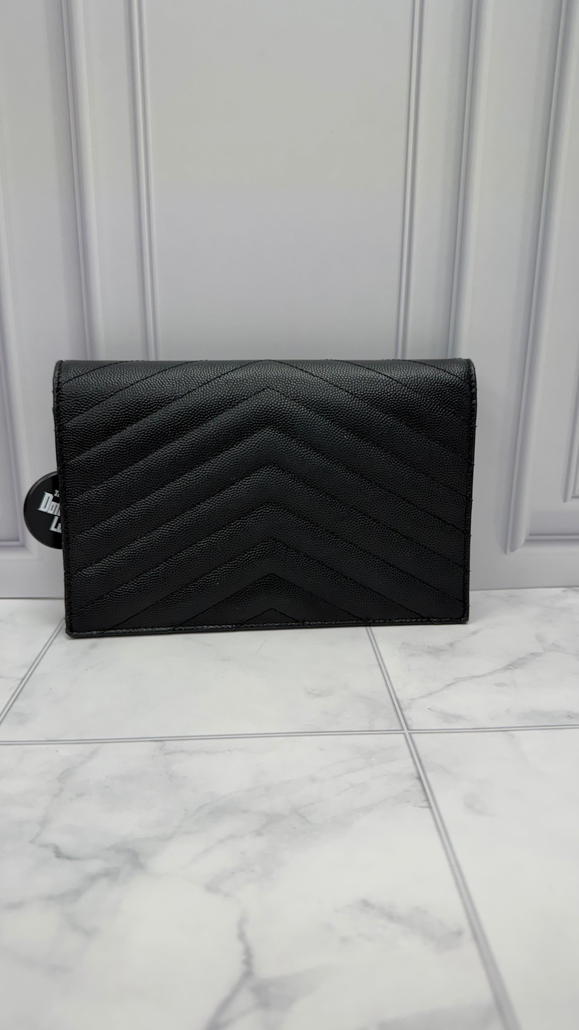 *DONS DROP* Saint Laurent YSL Black Grained Leather Cassandre Envelope Chain wallet