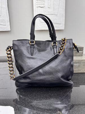 Salvatore Ferragamo Black Leather Chain Tote Bag