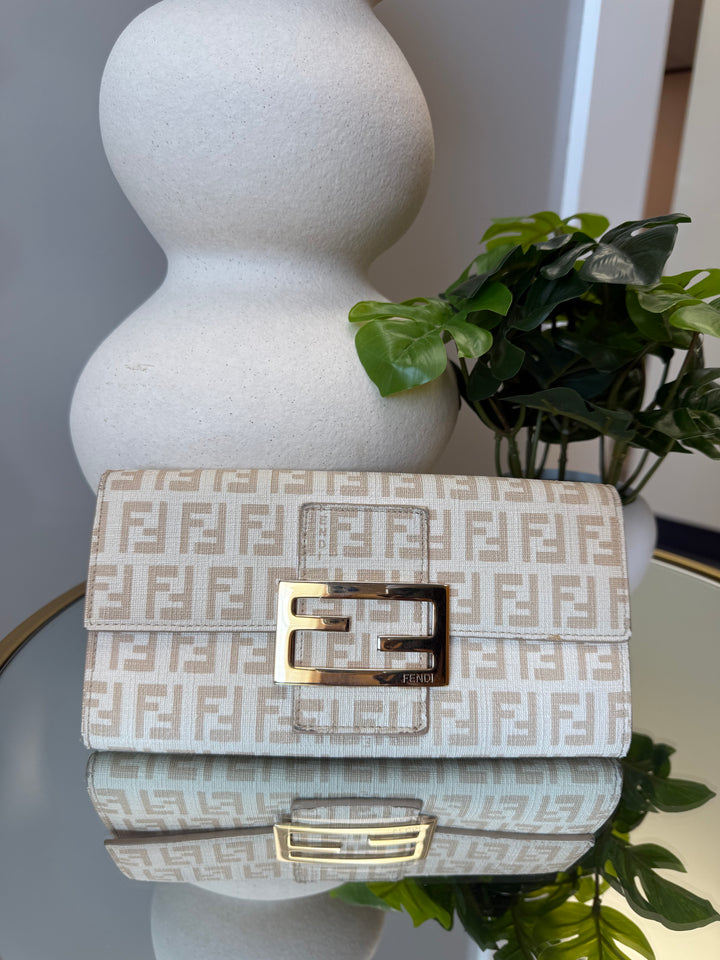 Fendi Beige Zucchino FF Logo Continental Wallet