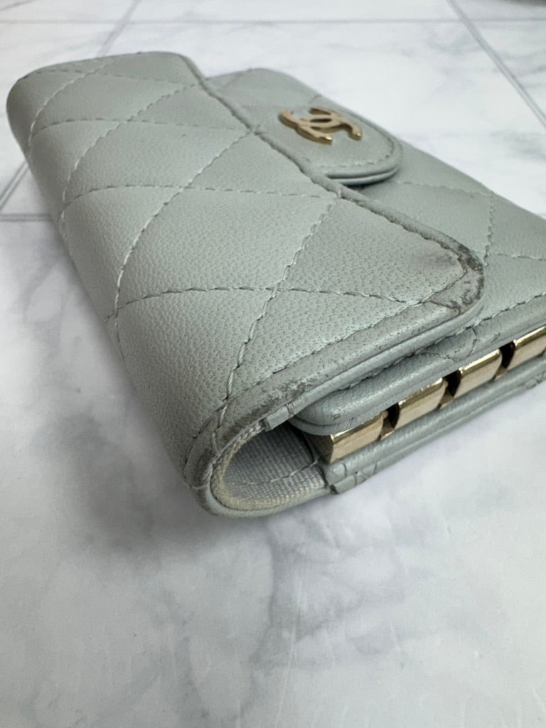 Chanel Grey Diamond Quilted Leather 4 Key Holder