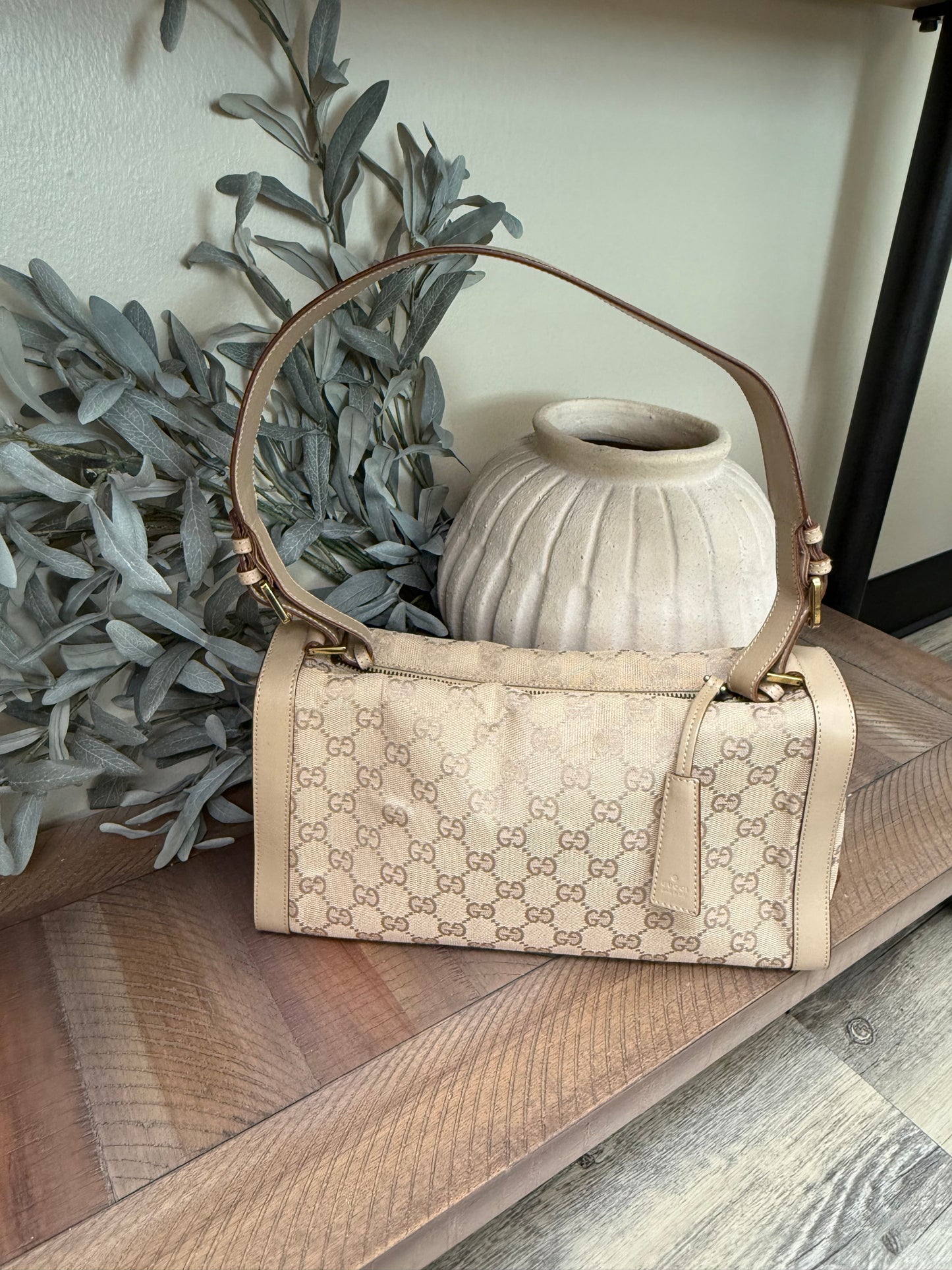 Gucci Tan Canvas & Leather Shoulder Bag