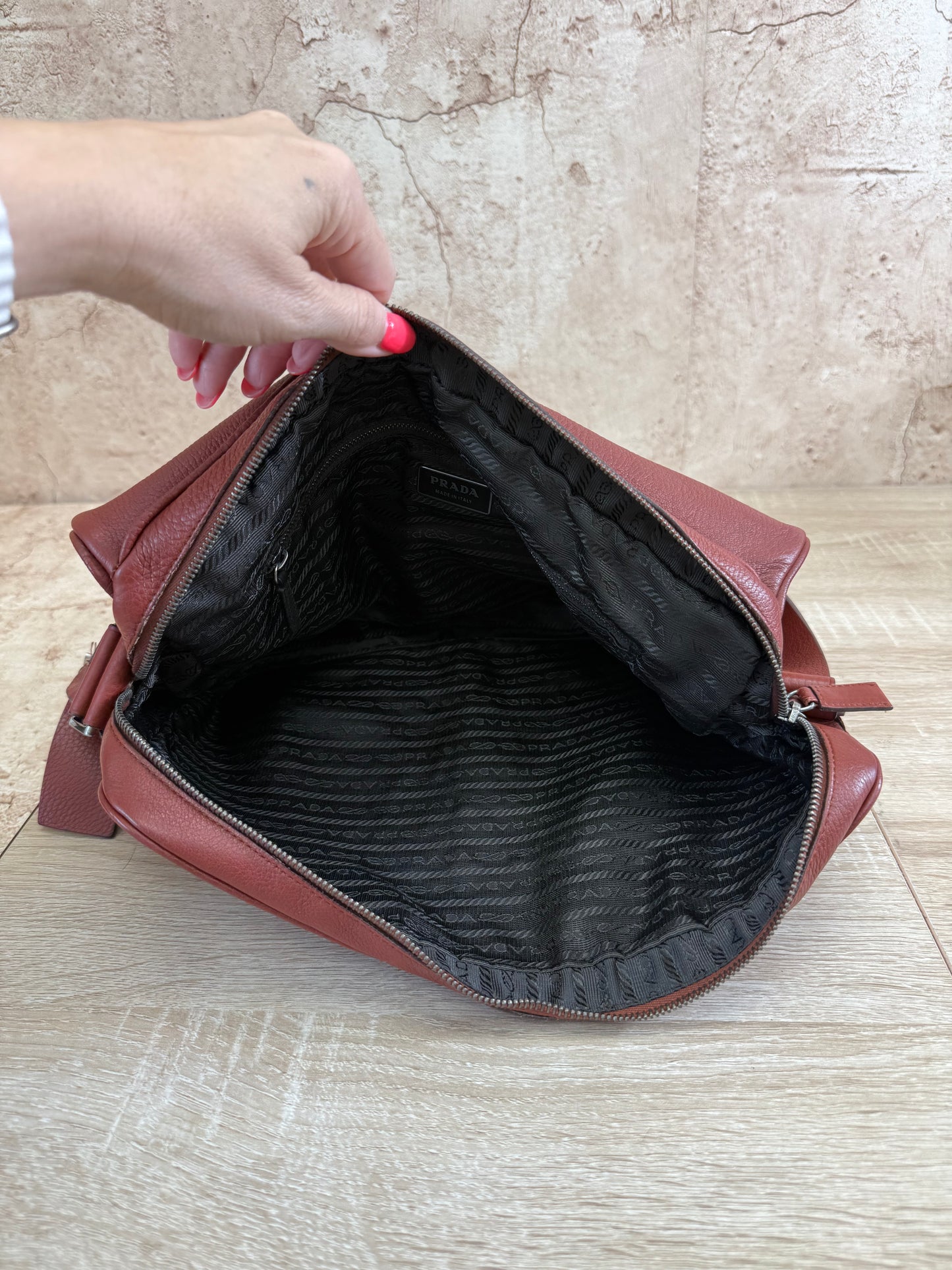 Prada Burgundy Leather Messenger Bag