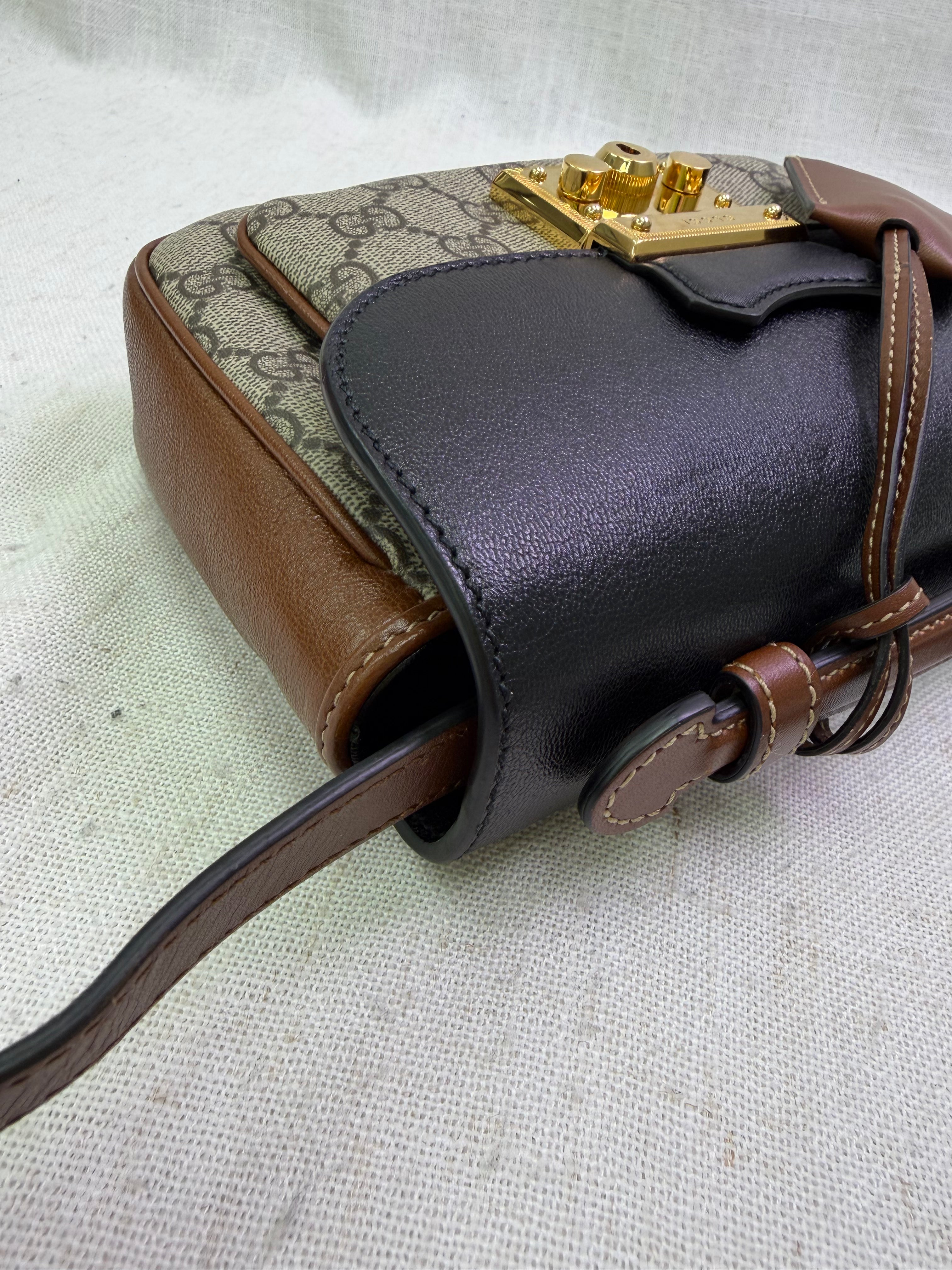 Gucci Tricolor Leather & Supremes Canvas Mini Padlock Flap Pocket Bag