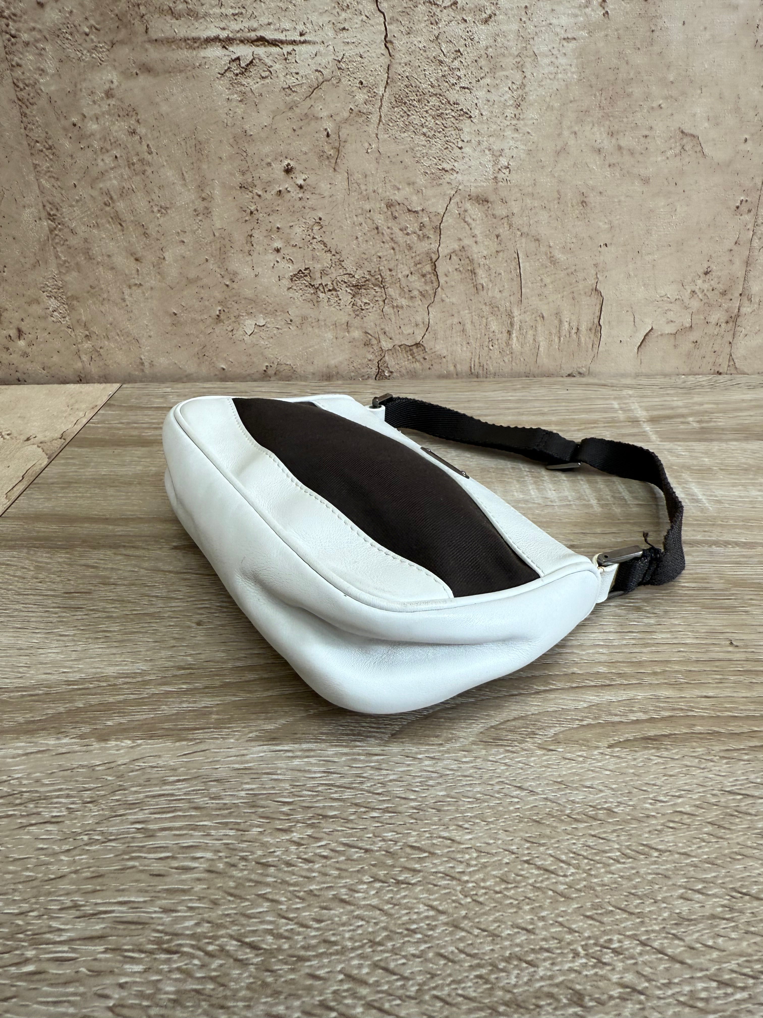 Gucci White Leather & Brown Canvas Mini Shoulder Bag