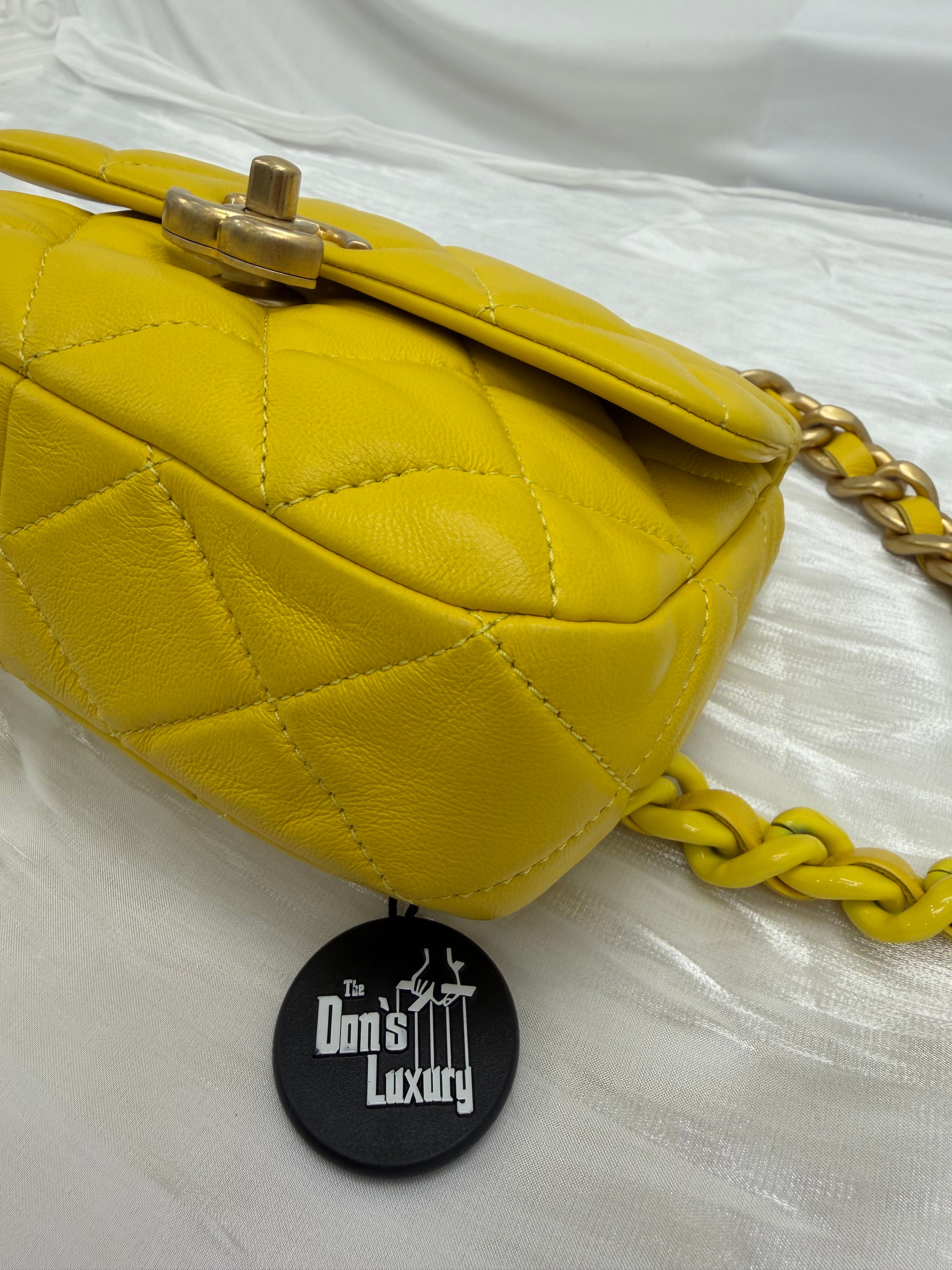 Chanel Yellow Quilted Lambskin Mini Lacquered Chain Flap