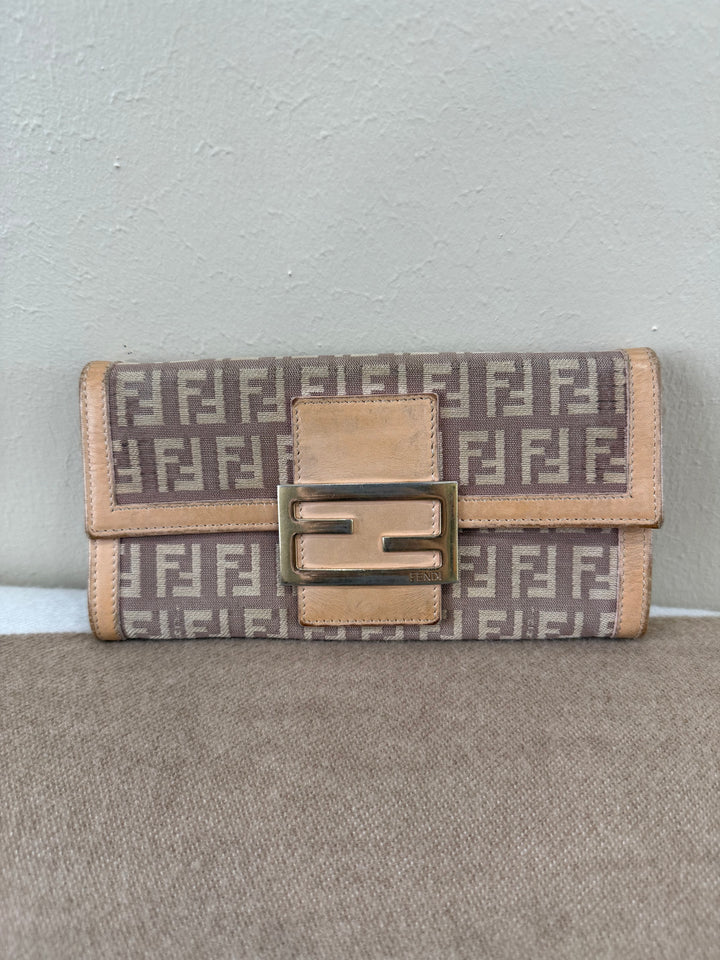 Fendi Zucchino Beige Canvas Long Wallet