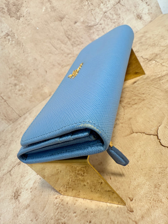 Prada Light Blue Saffiano Leather Long Wallet