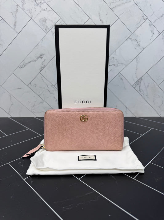 Gucci Pink Marmont Leather Zippy Wallet
