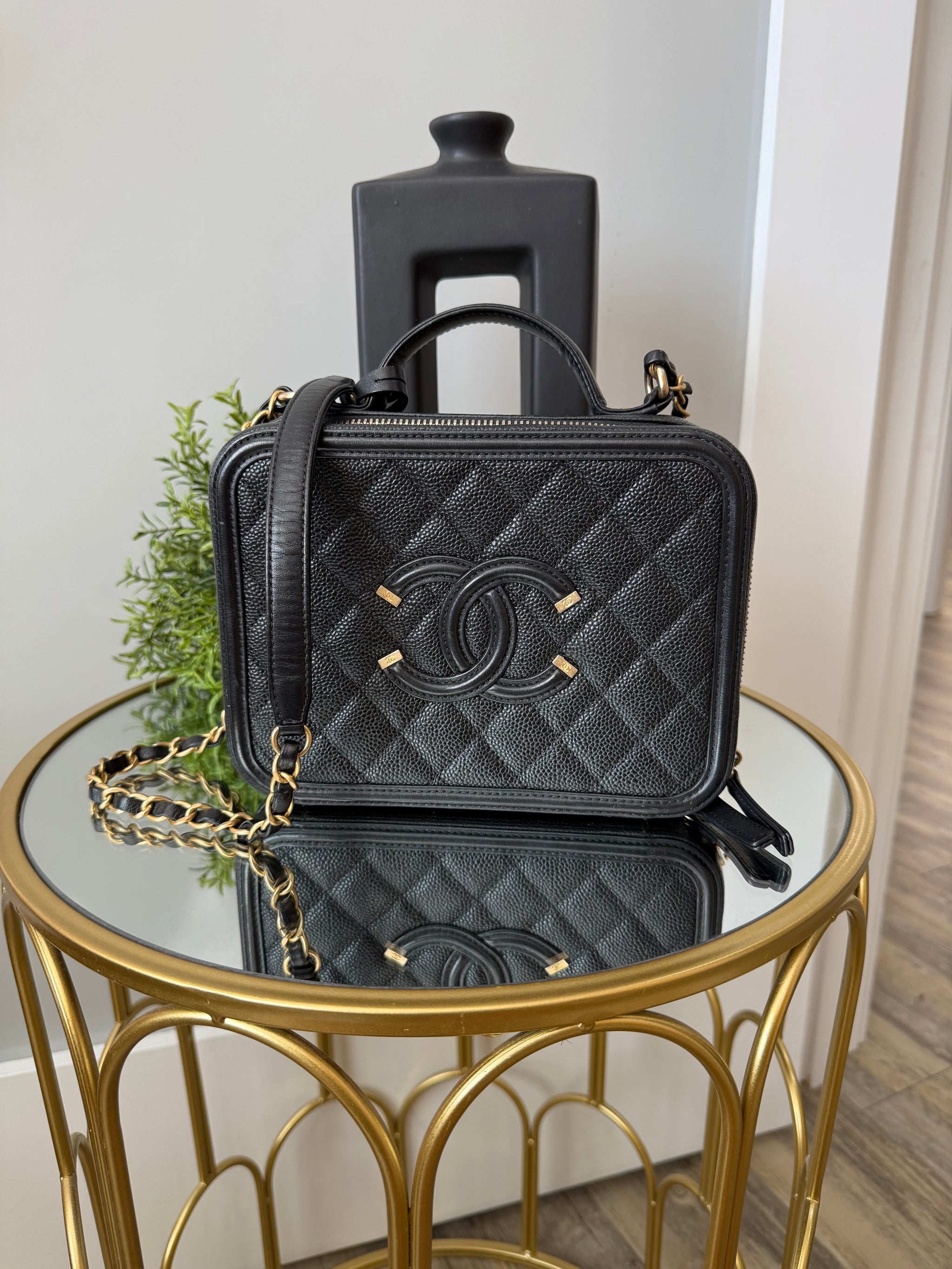 Chanel Black Caviar Quilted Medium Filigree Vanity Bag