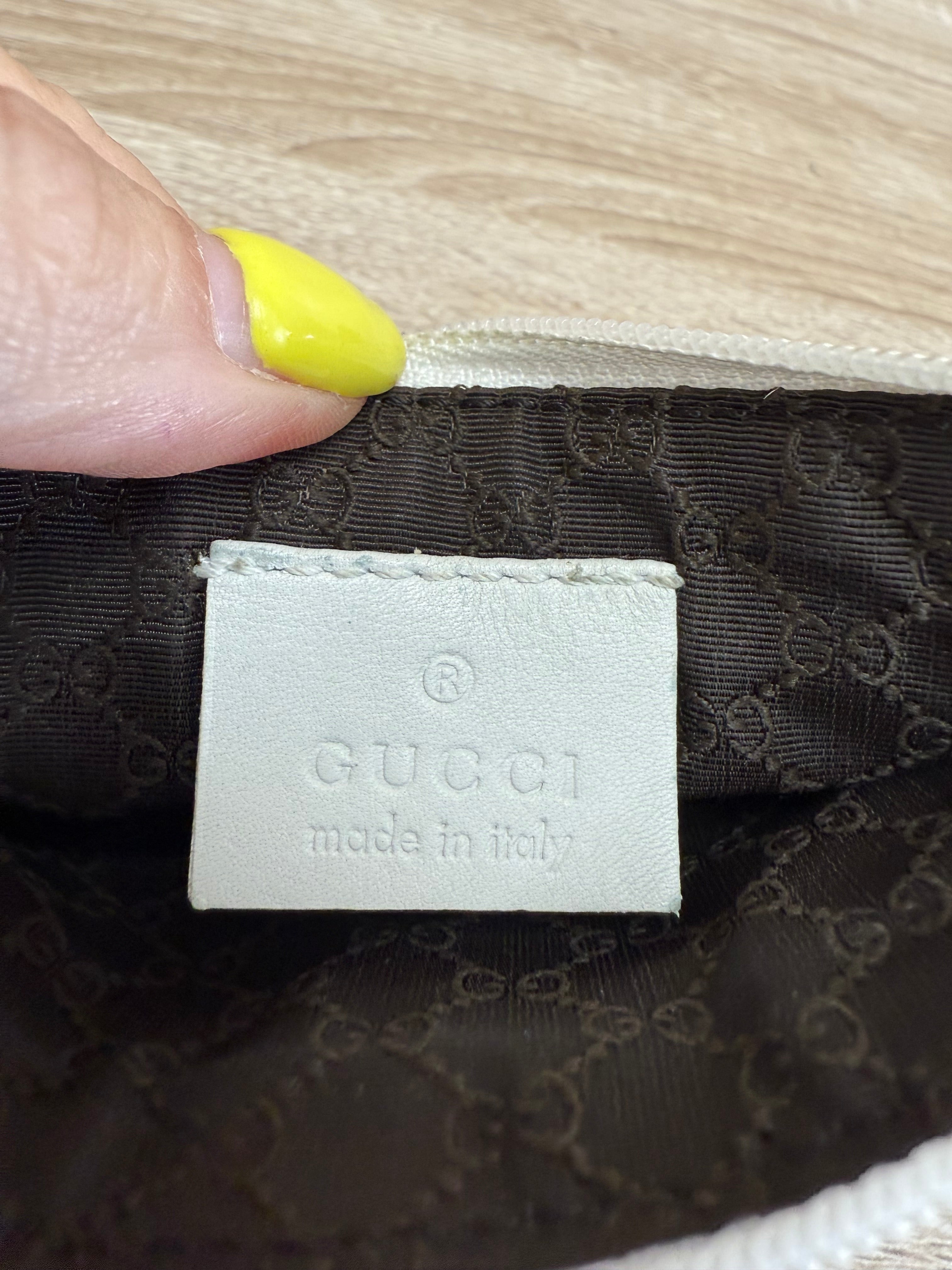 Gucci White Leather & Brown Canvas Mini Shoulder Bag