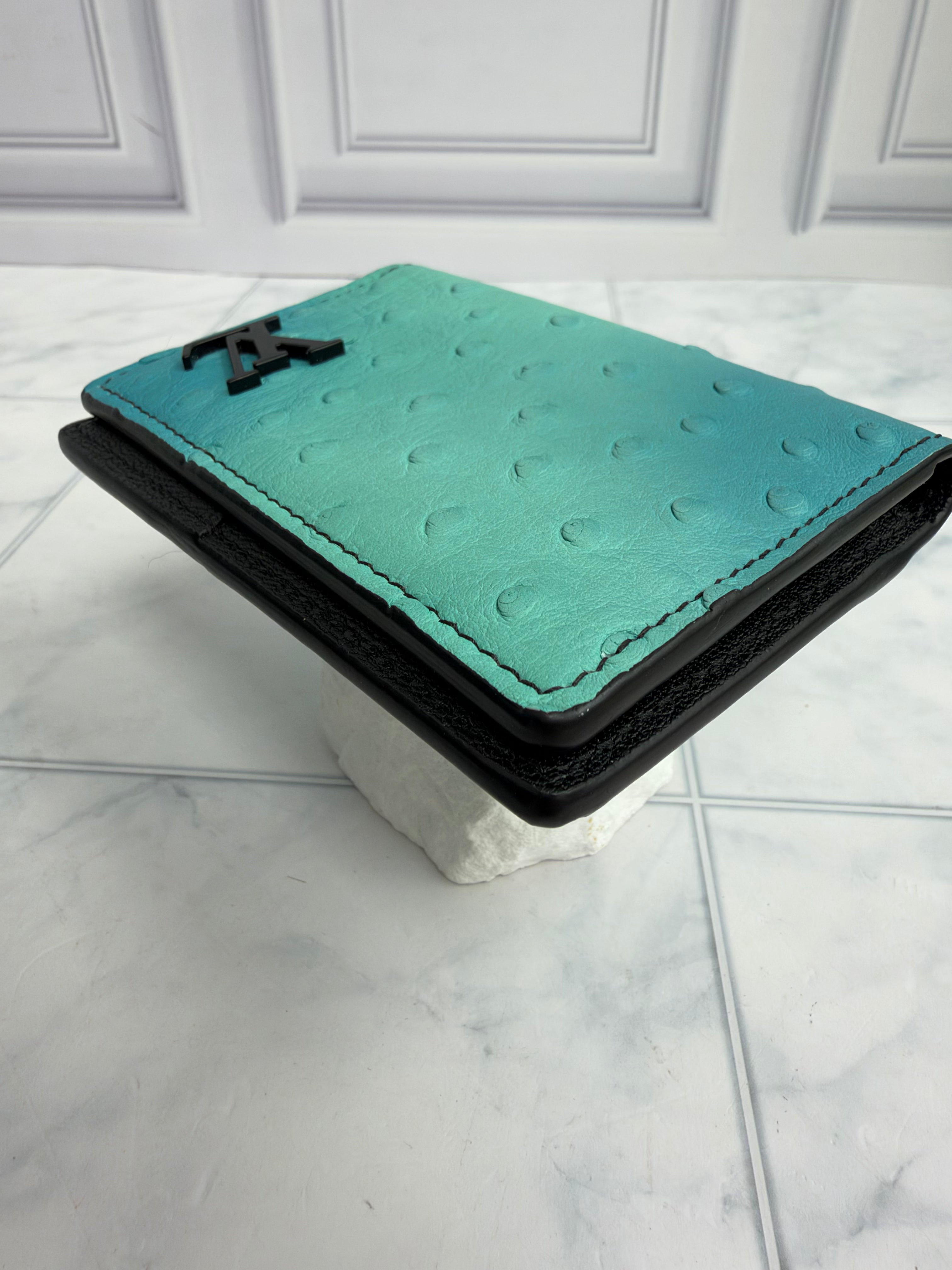 LIKE NEW - Louis Vuitton Tropical Blue Ostrich Leather Pocket Organizer