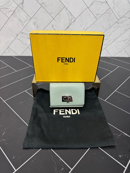 Fendi Mint Green Leather Trifold Wallet