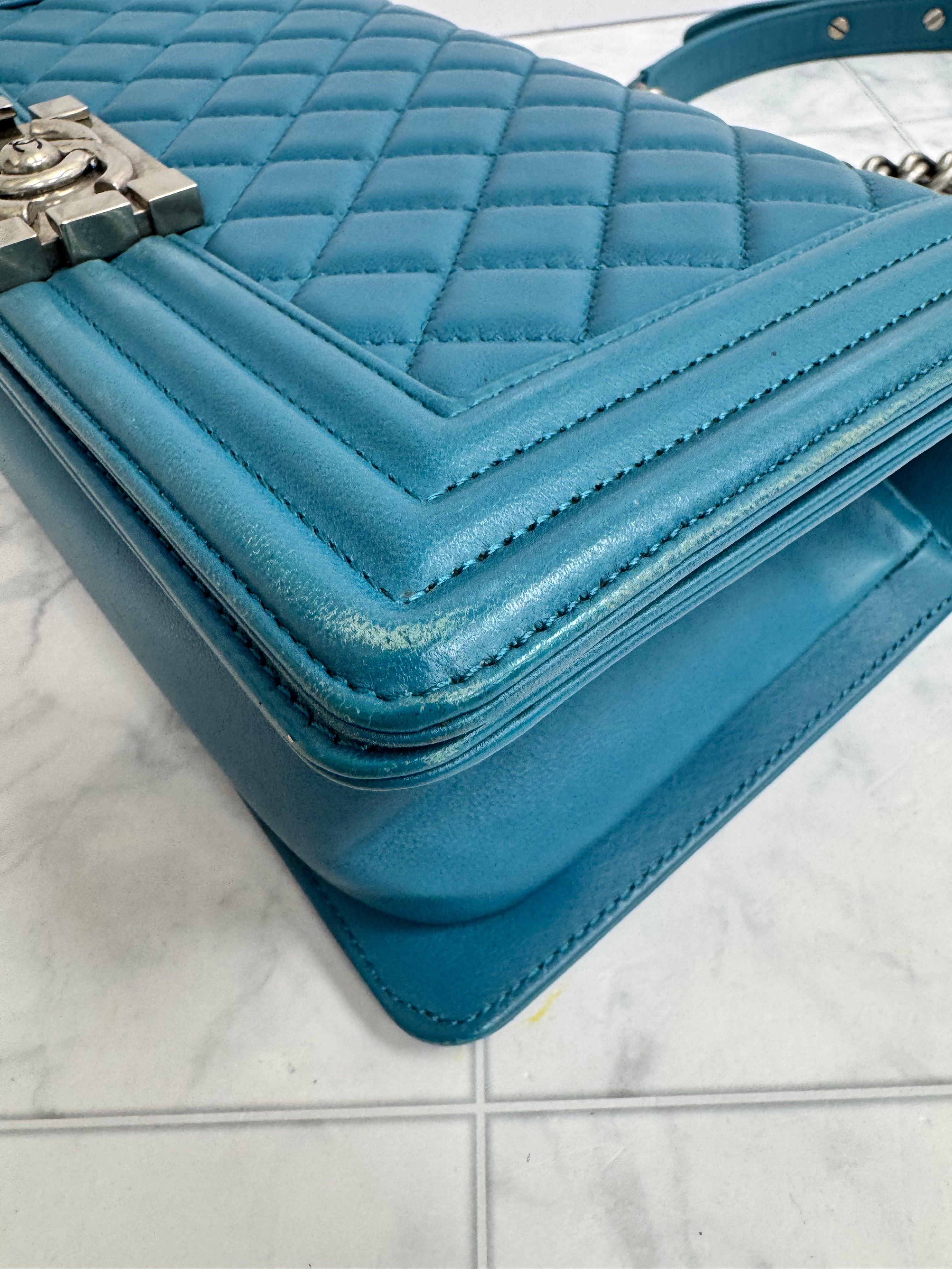 Chanel Turquoise Quilted Leather Medium Boy Flap Bag