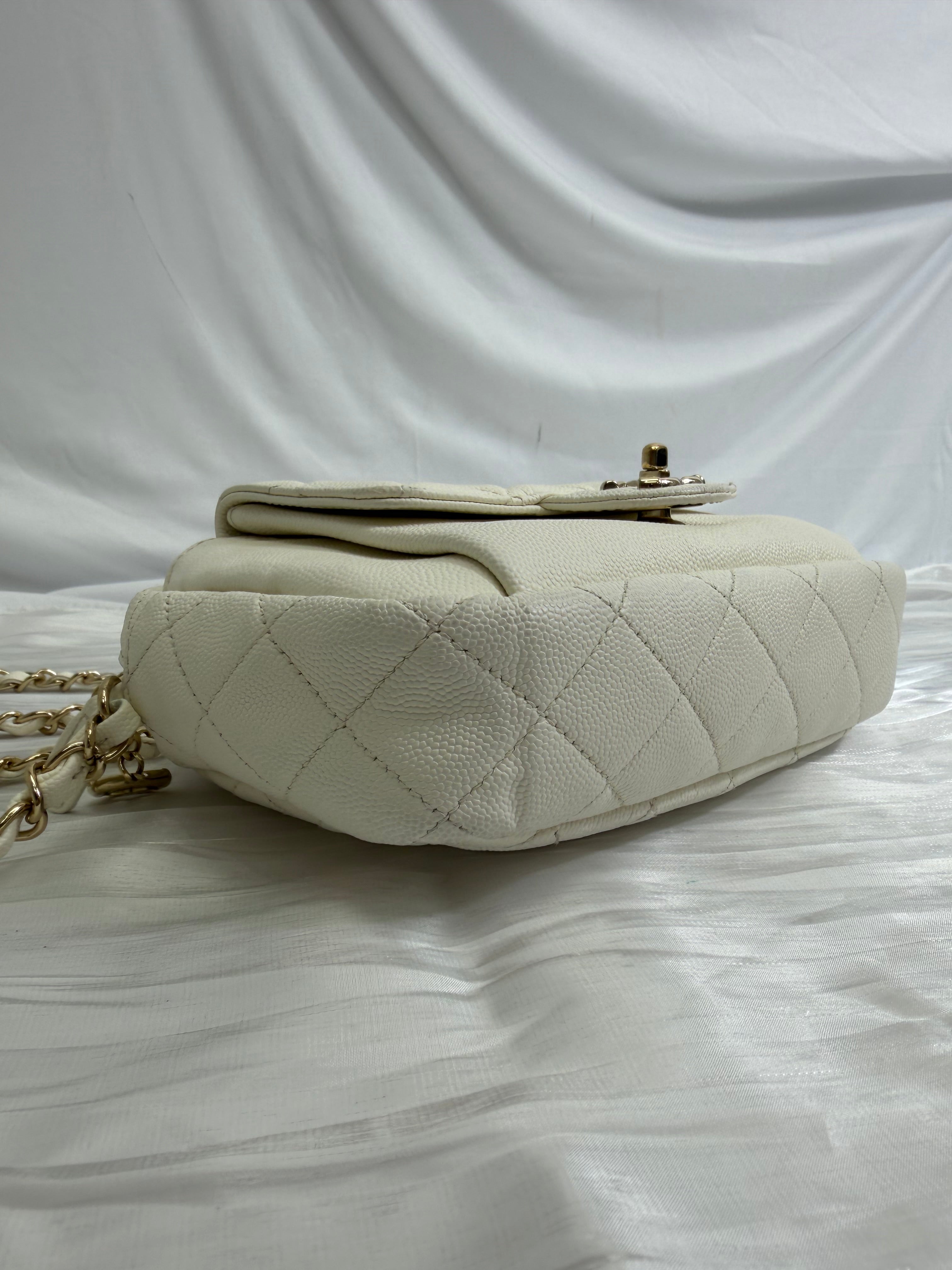 Chanel White Quilted Caviar CC Day Camera Case