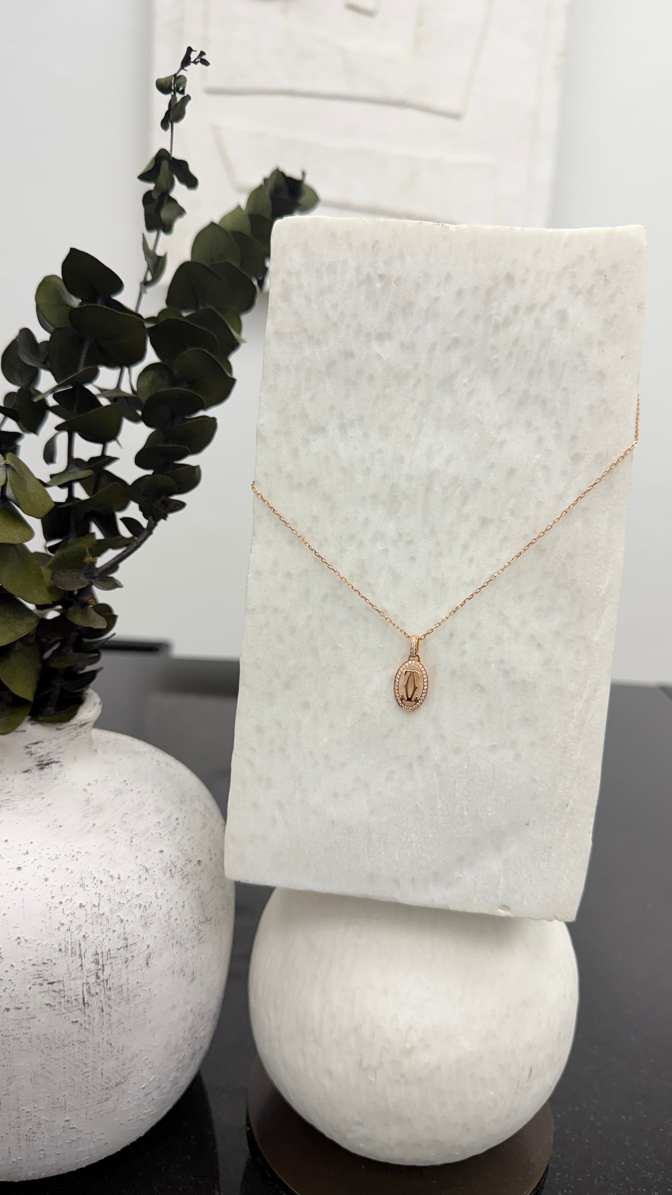 LIKE NEW - Cartier Rose Gold Double C De Cartier Diamond Logo Pendant Necklace